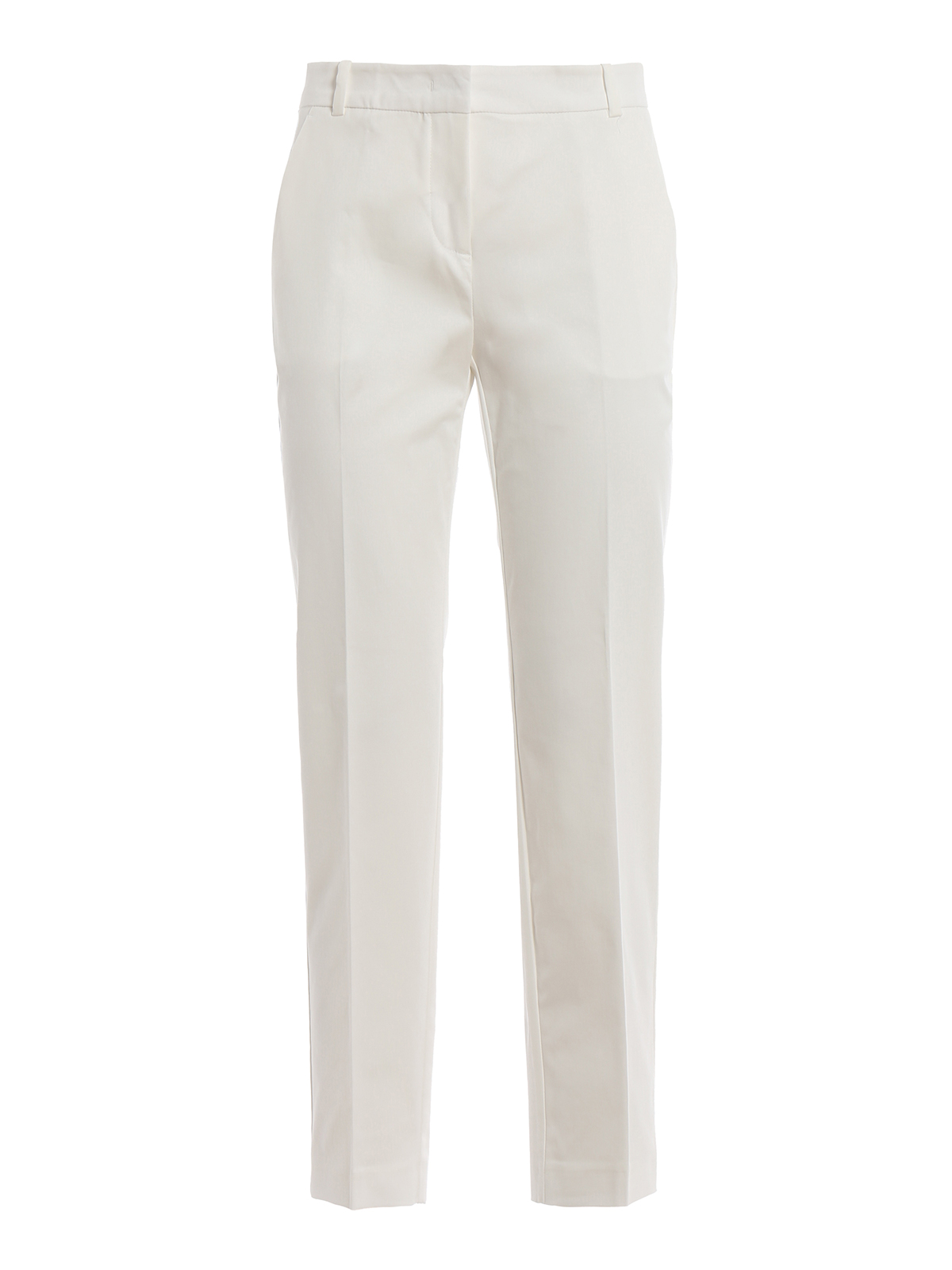 white stretch trousers