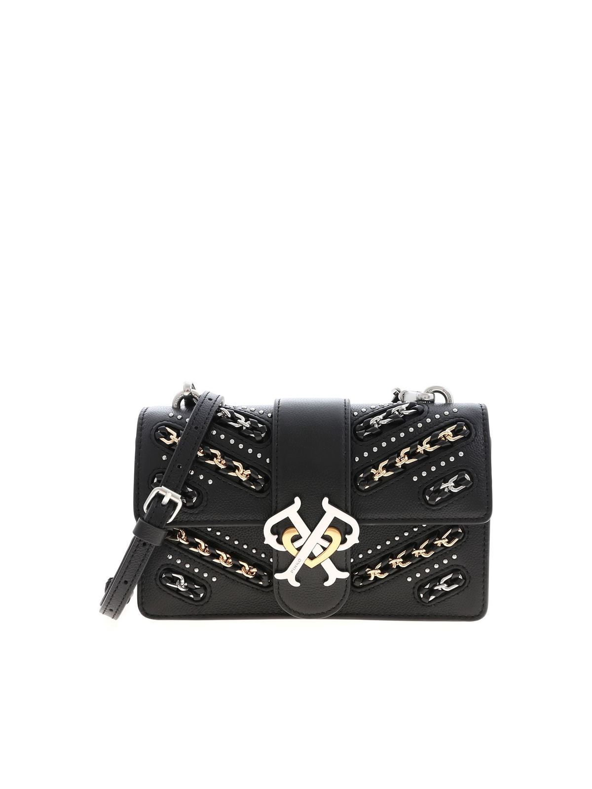 Pinko Double P Mini Classic Icon Chain bag in black cross body bags
