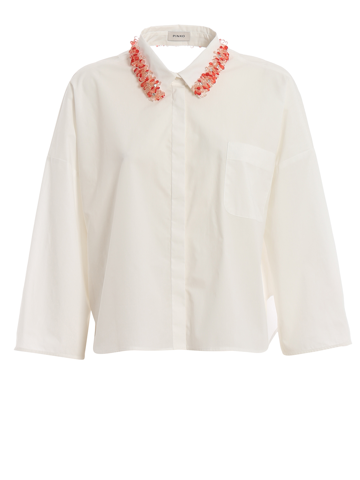 Pinko Reggente 1 Embellished Poplin Over Shirt In White