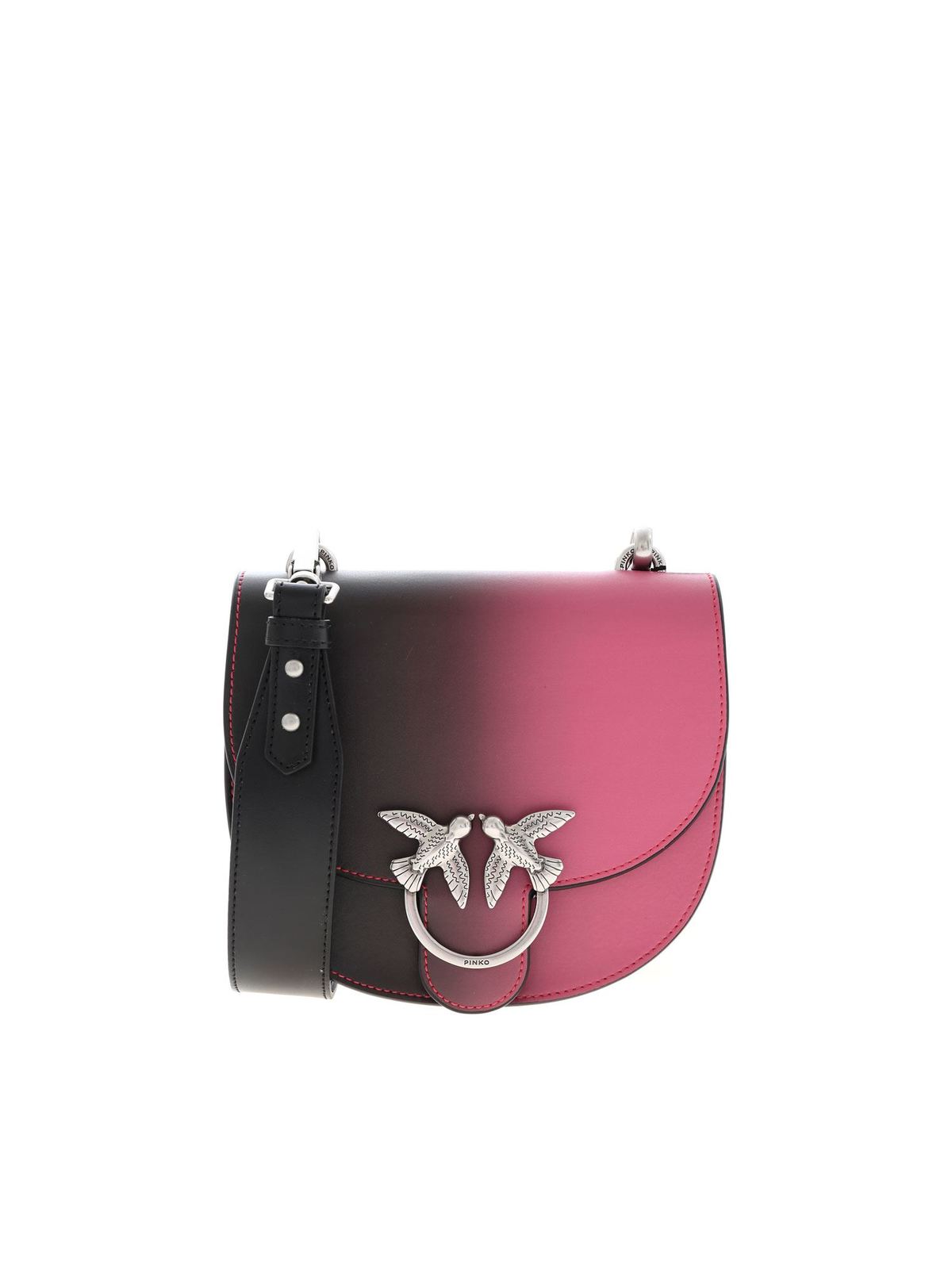 PINKO ROUND LOVE SHADE BAG IN BLACK AND PINK