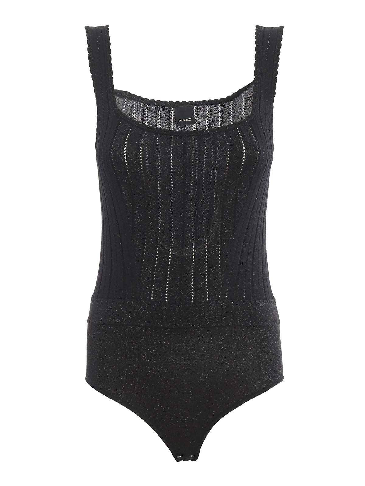 Pinko Bovaro Knitted Lurex Viscose Bodysuit In Black