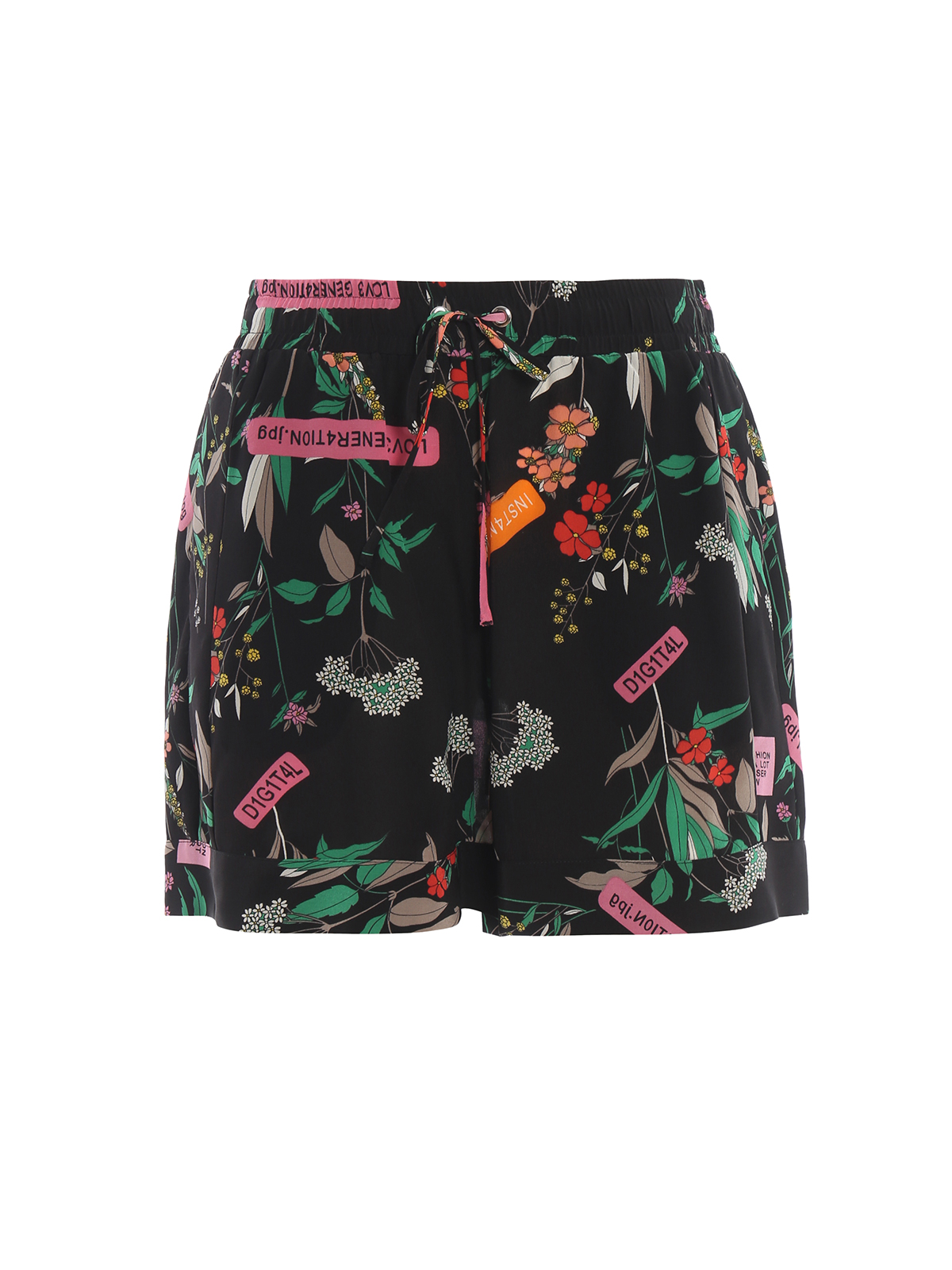 Pinko Dawin Floral Print Silk Shorts In Multicolour