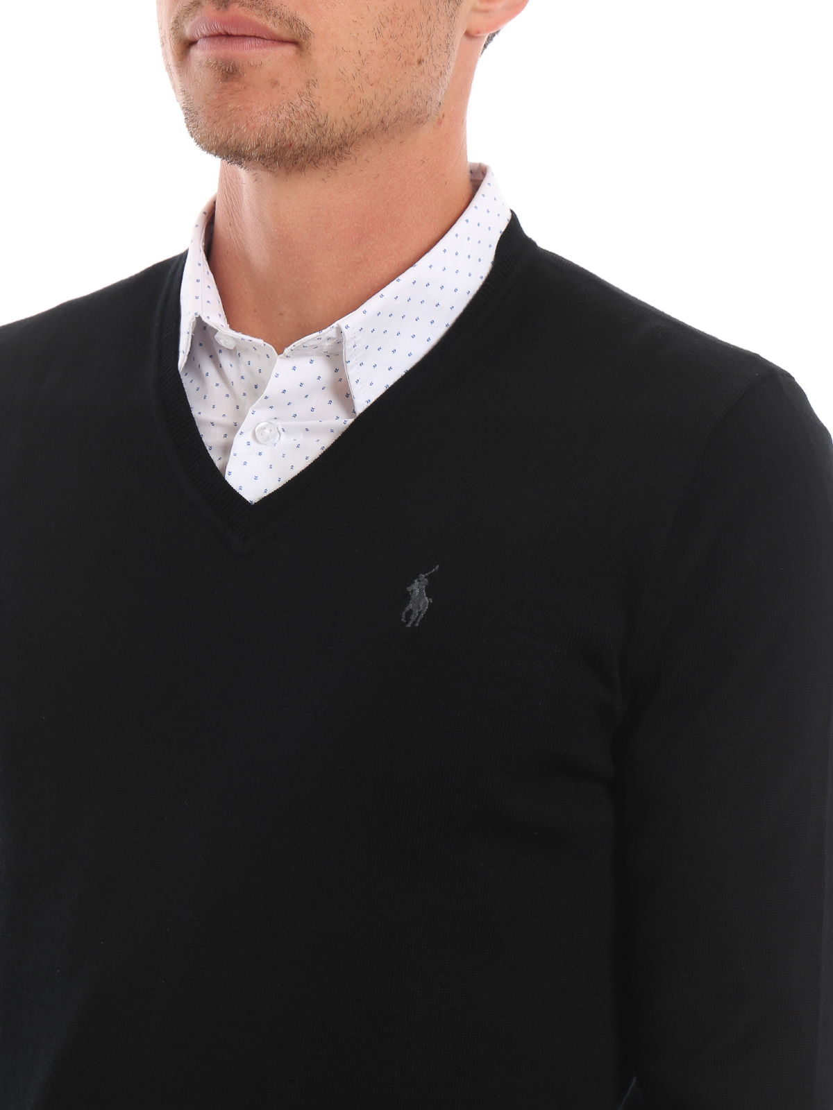 black polo v neck sweater