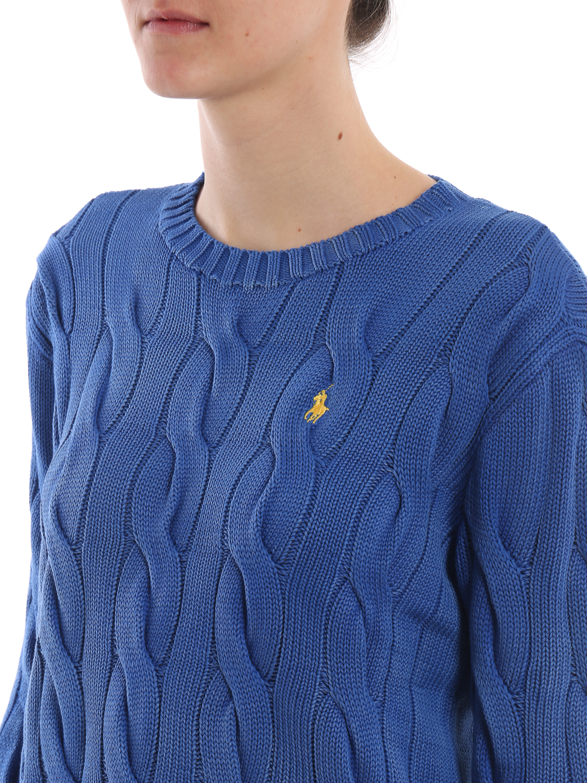 Crew necks Polo Ralph Lauren - Cable knit melange blue cotton 