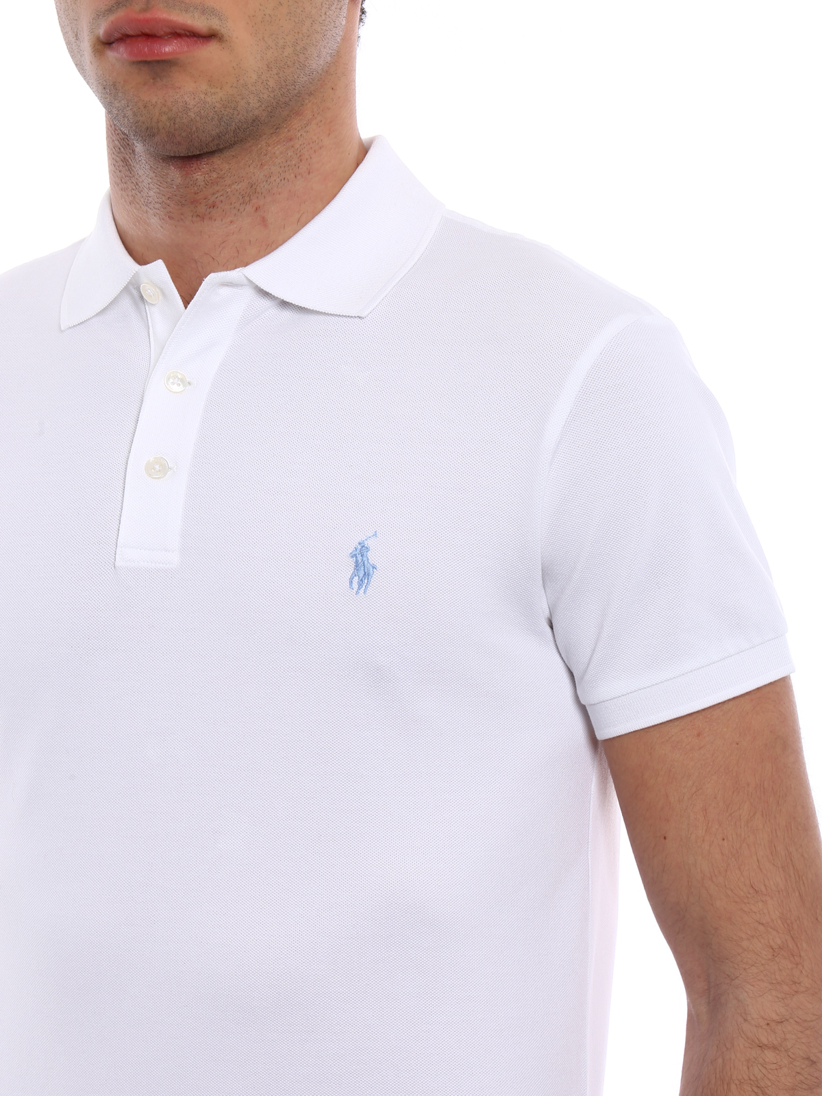 white polo shirt with light blue horse