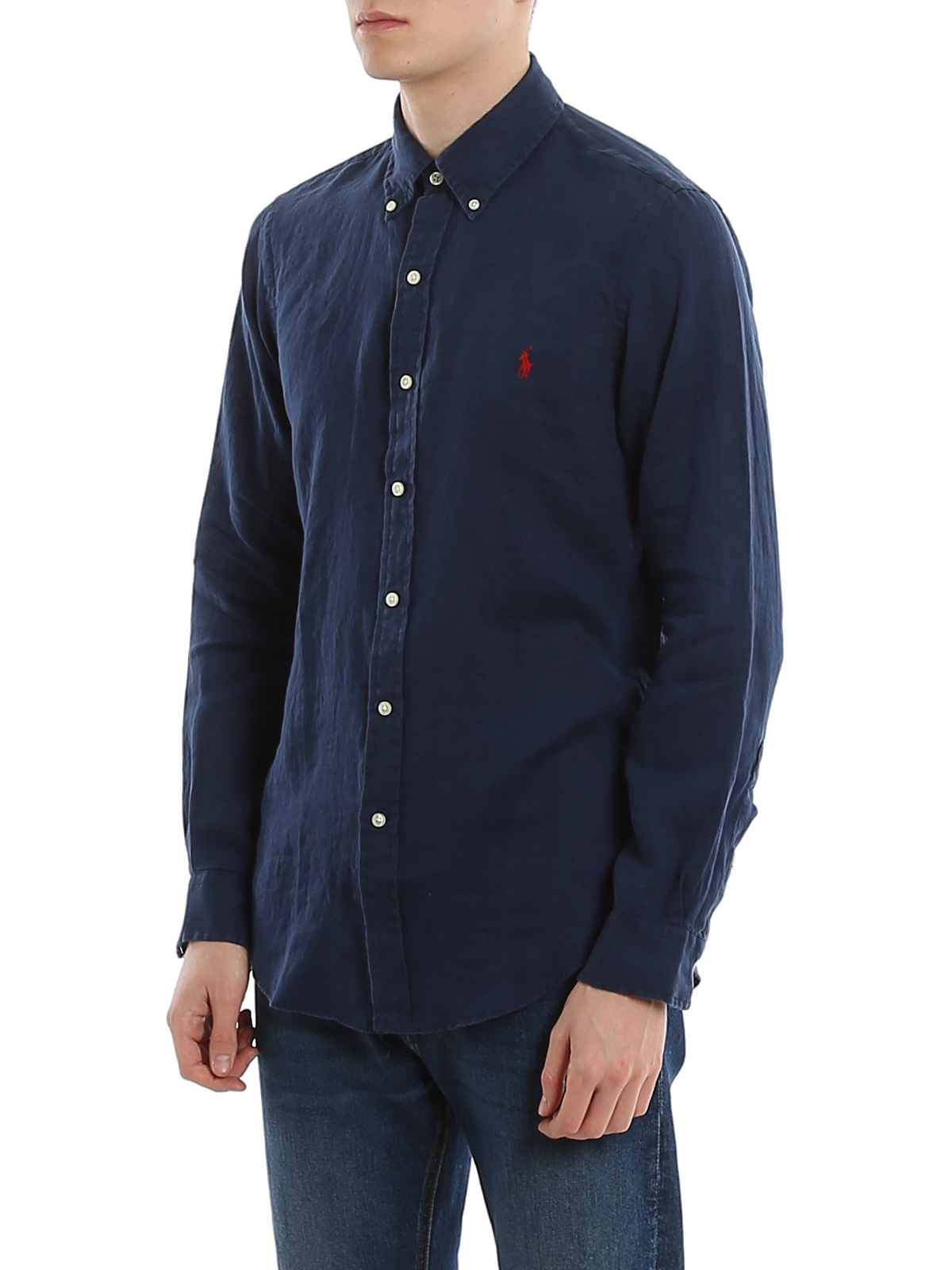 Shirts Polo Ralph Lauren - Navy button down collar linen shirt ...