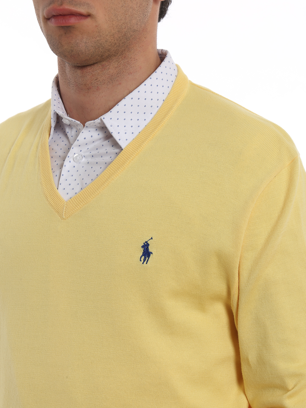 V necks Polo Ralph Lauren - Slim fit yellow cotton sweater - 710744677004
