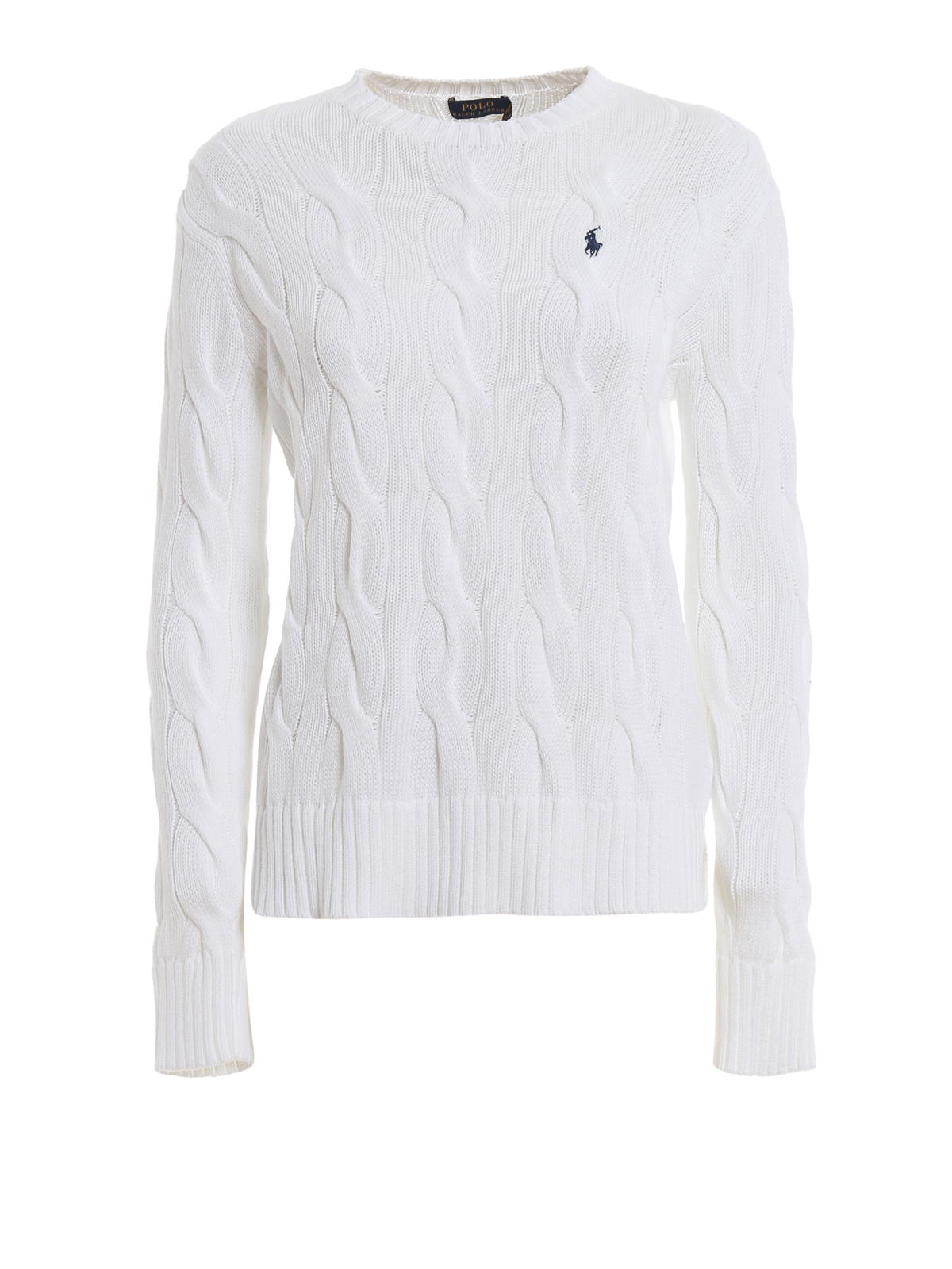 Crew necks Polo Ralph Lauren - Cable knit white cotton sweater -  211706244007