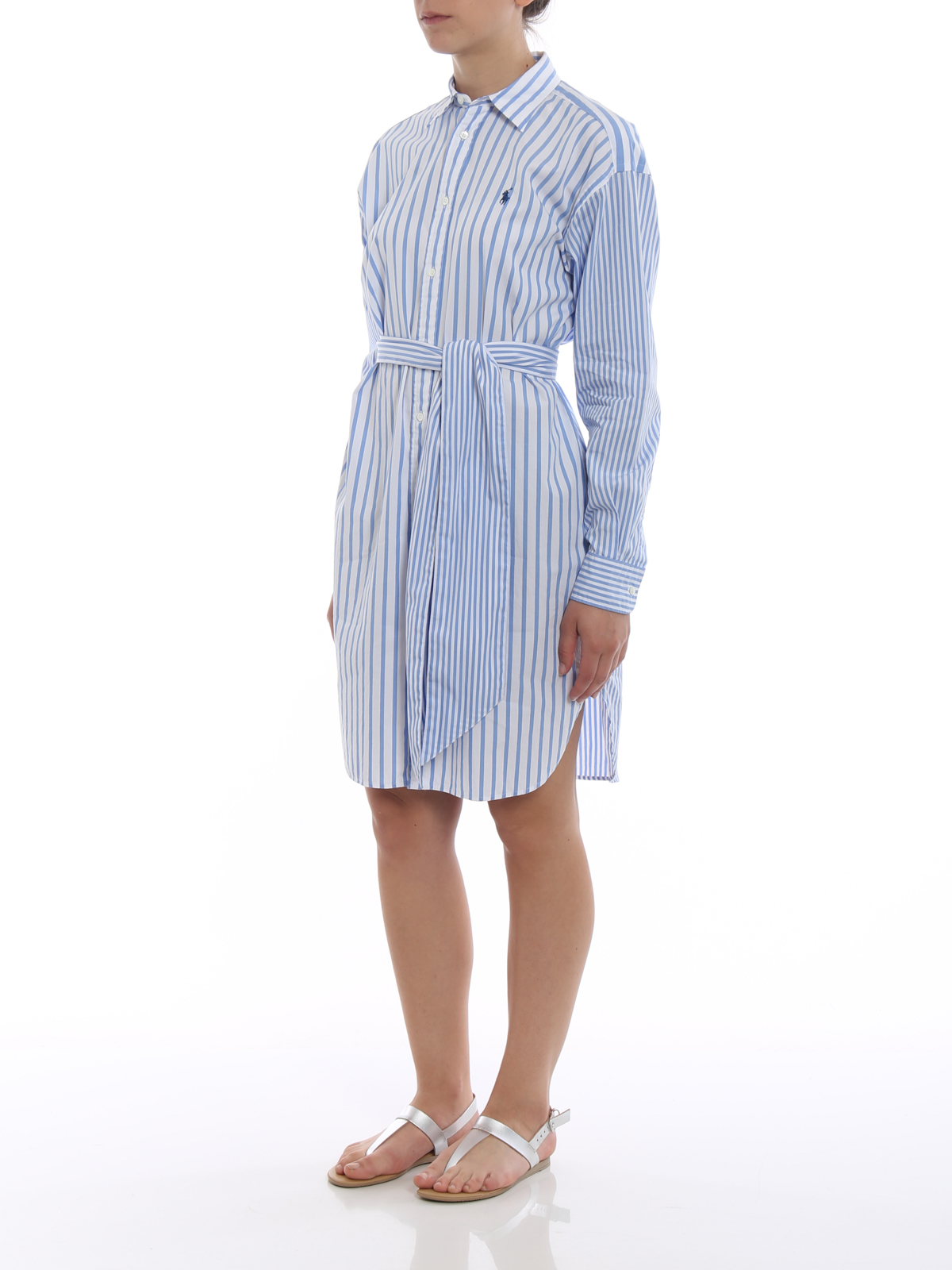 Striped cotton belted shirt dress 