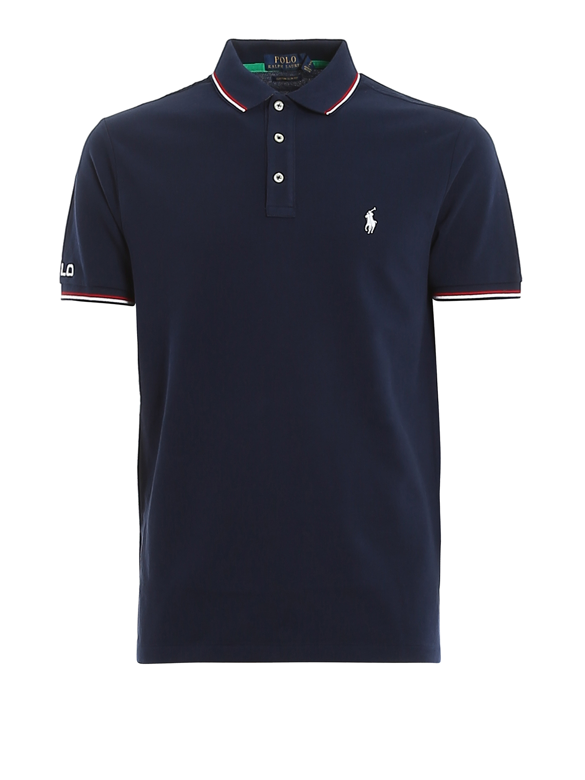 Polo Ralph Lauren Navy Cotton T-shirt With Contrasting Piping In Dark ...