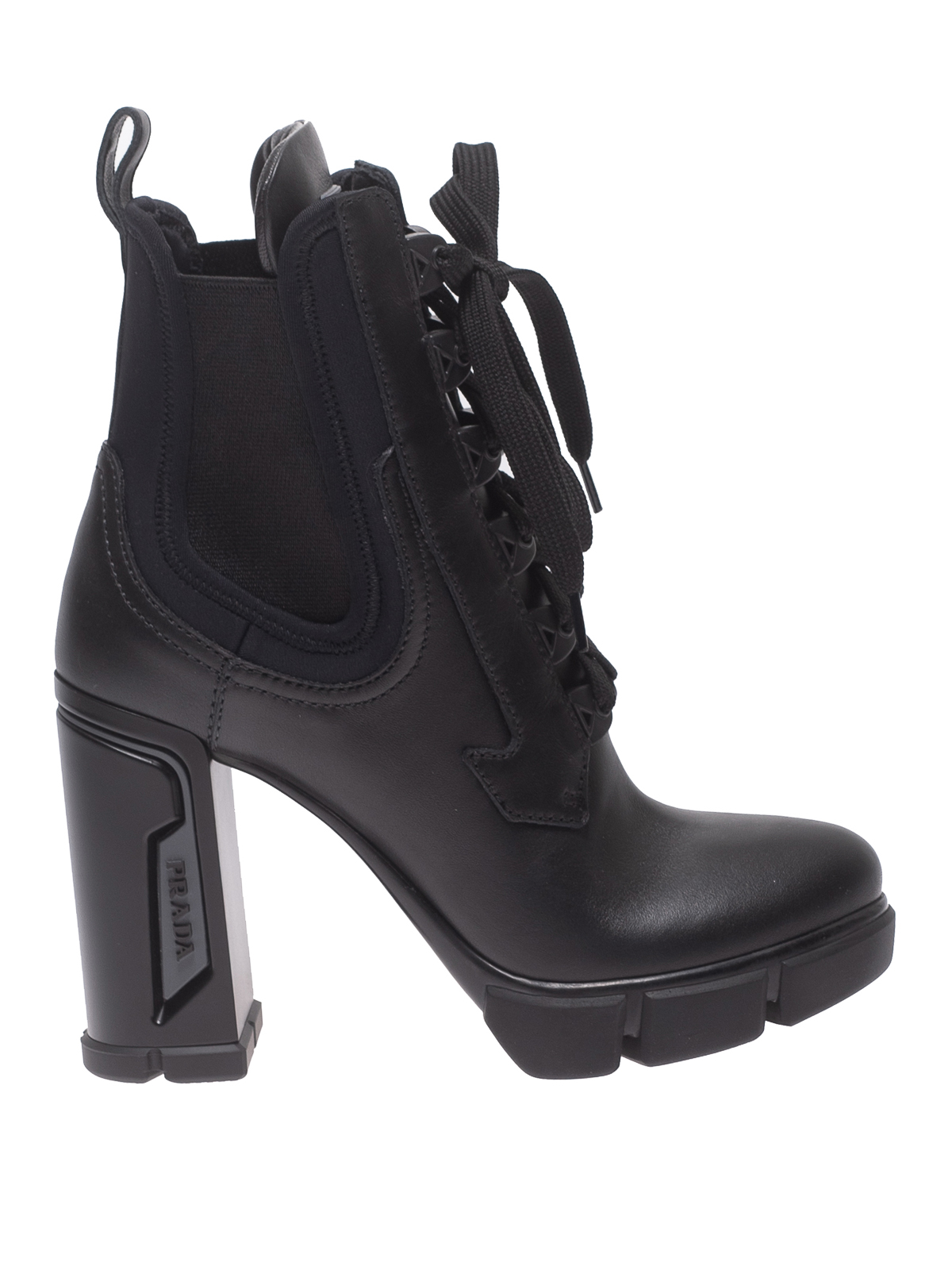 Neoprene detailed leather ankle boots 