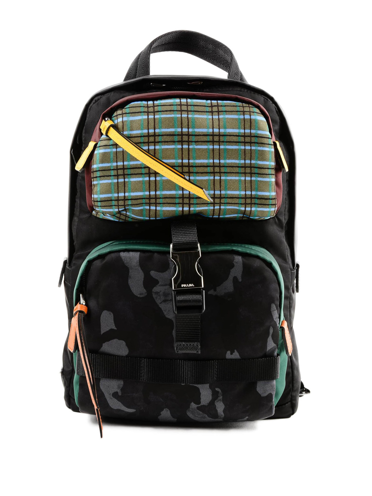 Prada - Blue one shoulder patchwork nylon backpack - backpacks ...