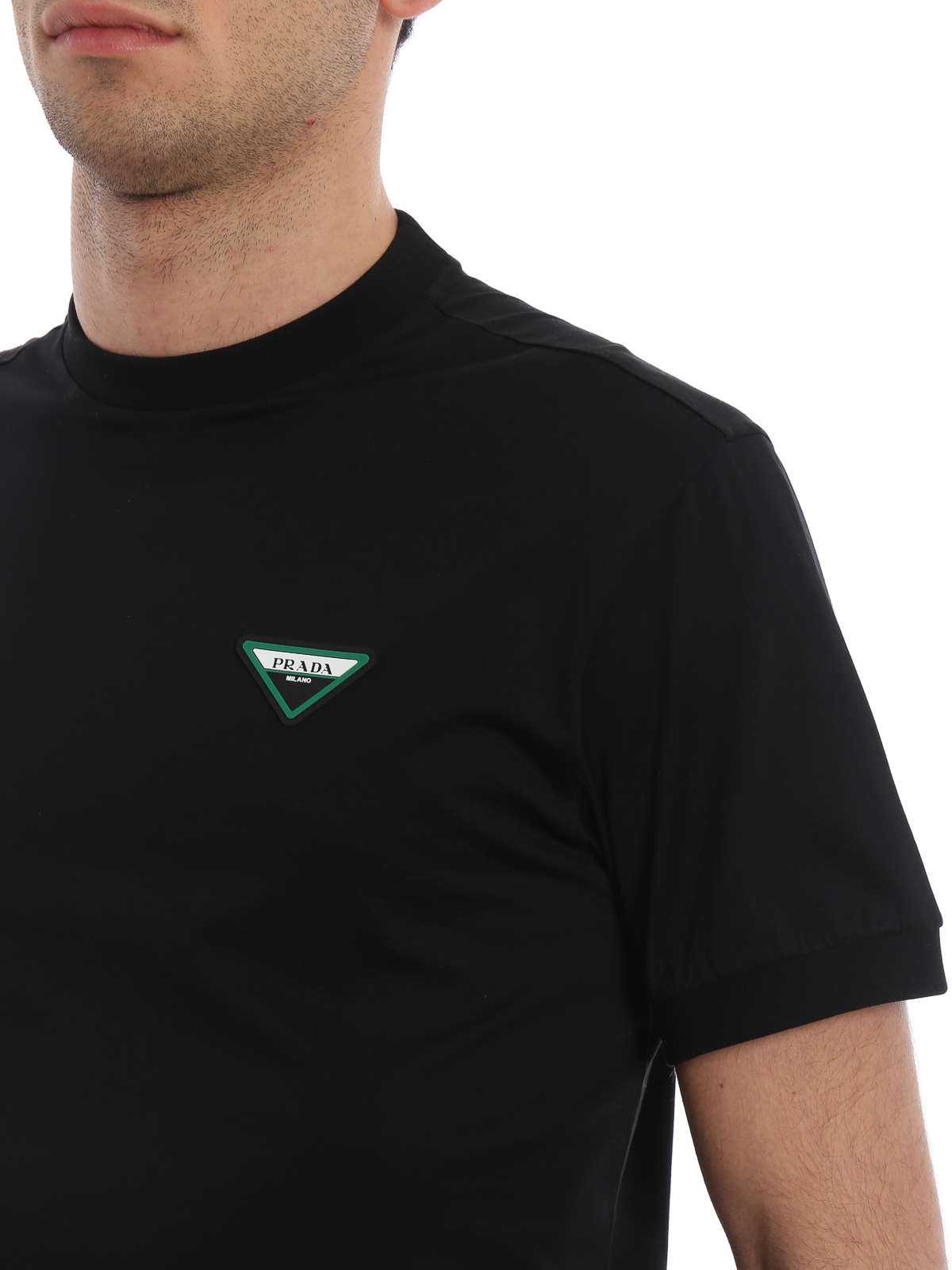 T-shirts Prada - Black lisle crew neck T-shirt - UJN558QYR002 
