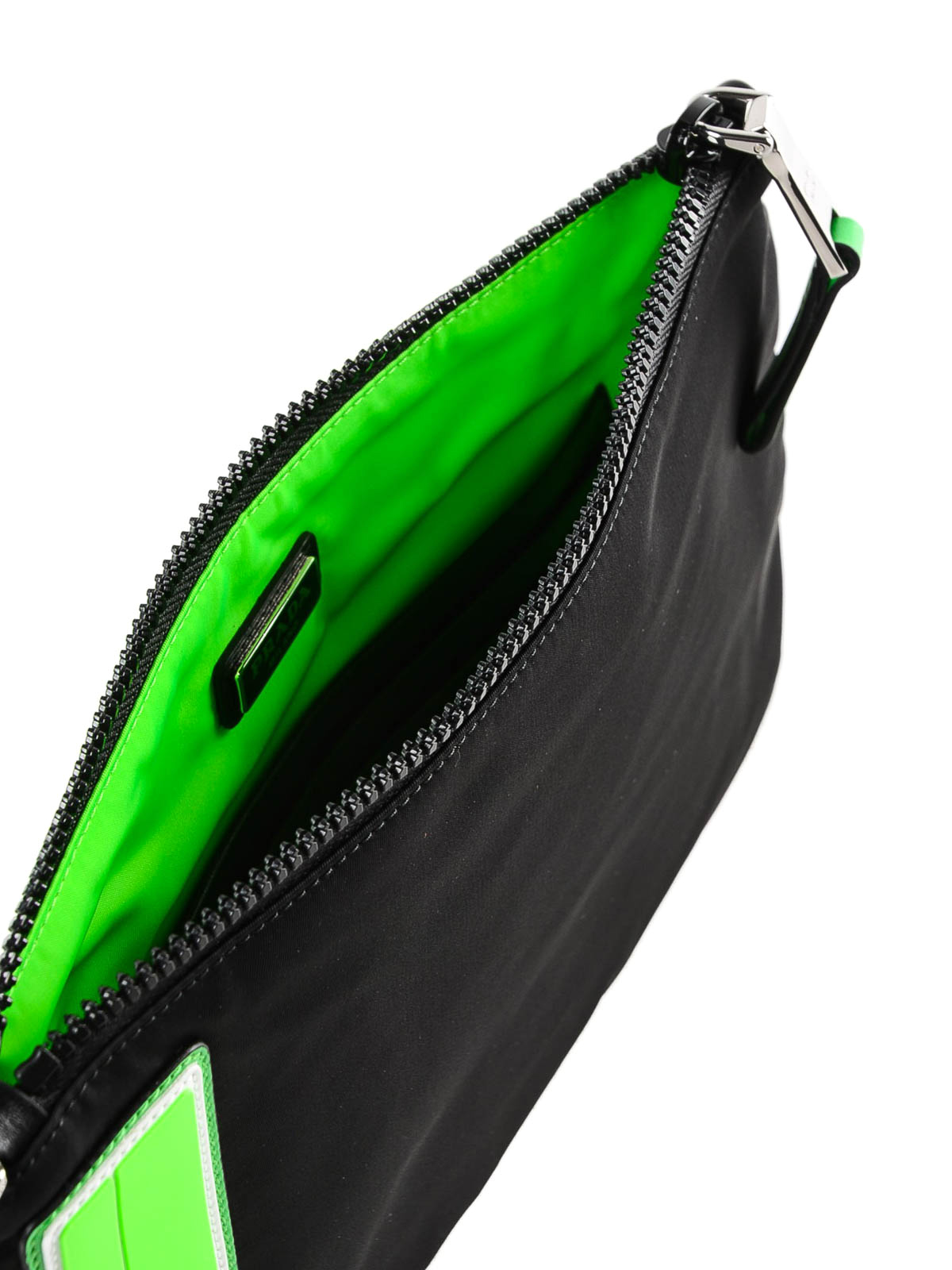 Clutches Prada - Black nylon and fluo green logo pouch - 2NH0062BTEXVS