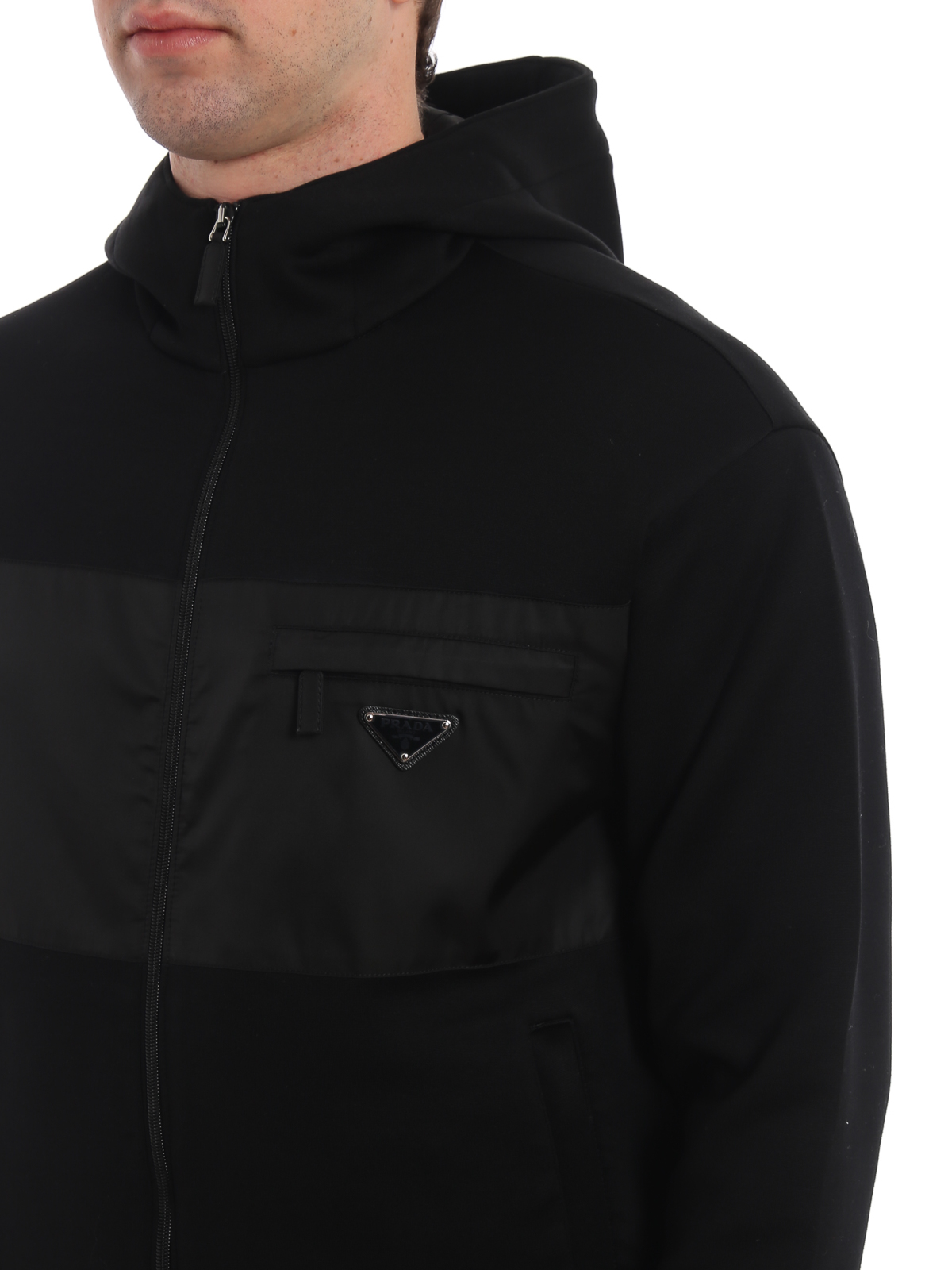 Sweatshirts & Sweaters Prada - Black techno cotton and nylon hoodie -  UJL0441R4H002