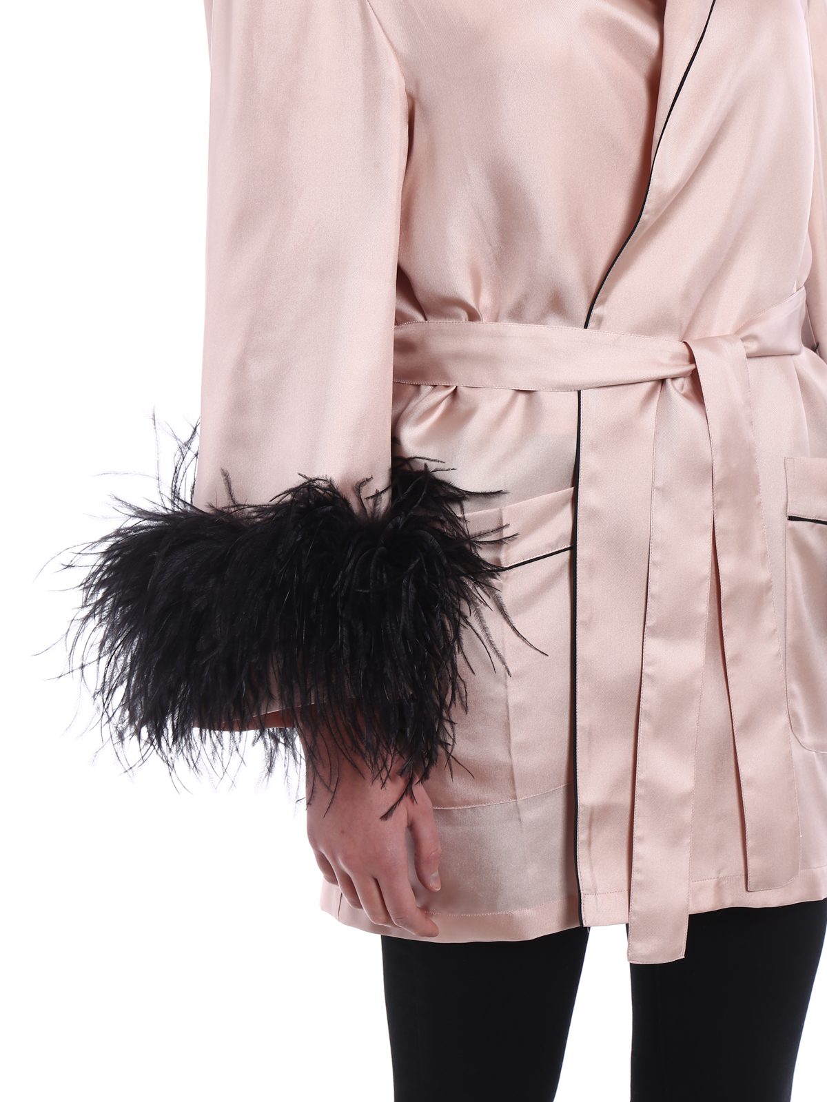Short coats Prada - Feather cuffs twill silk wrap coat - VT60471QJJ511
