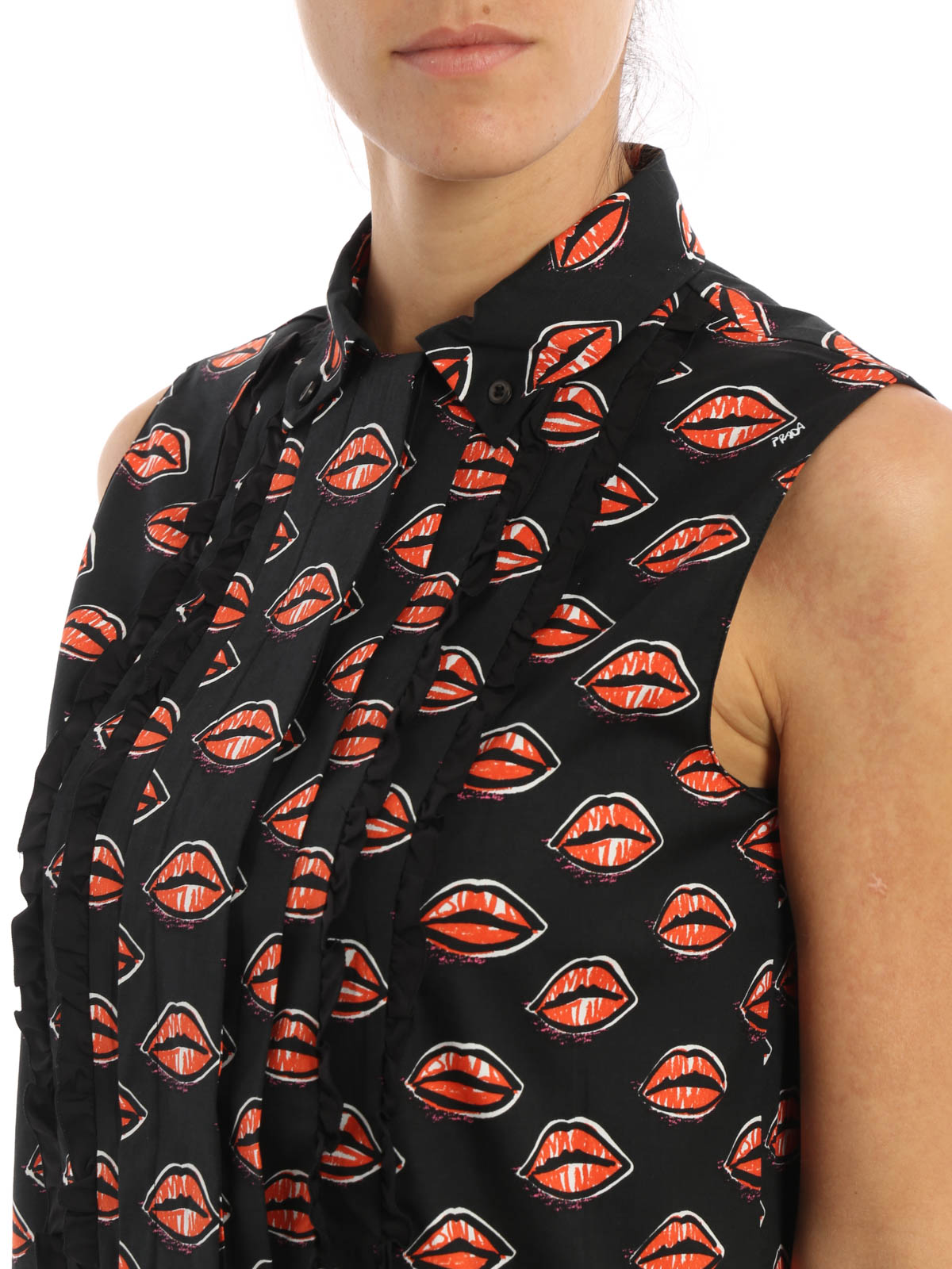 Shirts Prada - Kiss print ruffle shirt 