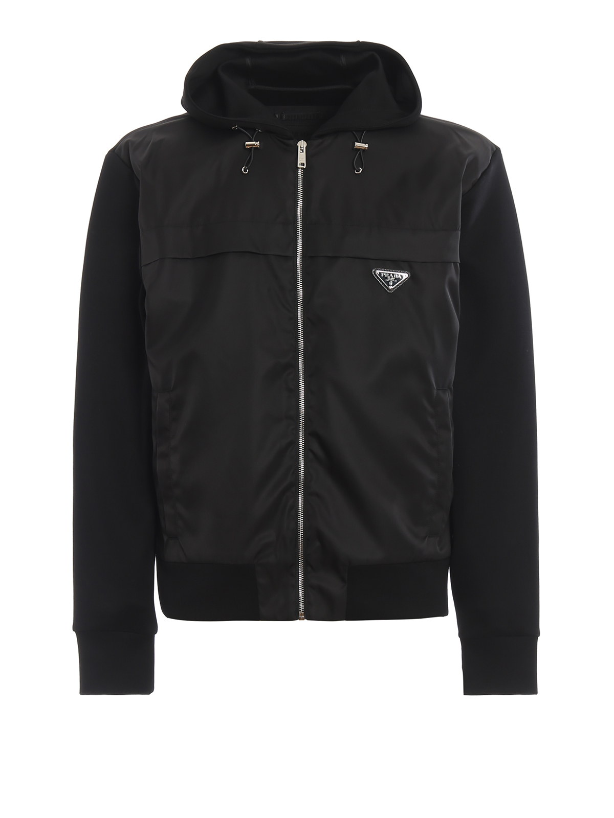 Jersey and nylon hooded jacket 