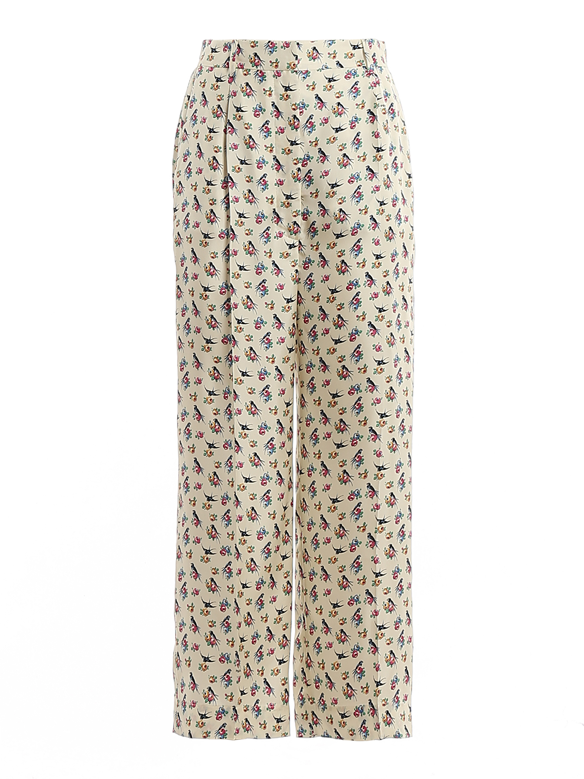 Prada Flower And Swallow Patterned Pants In Cream