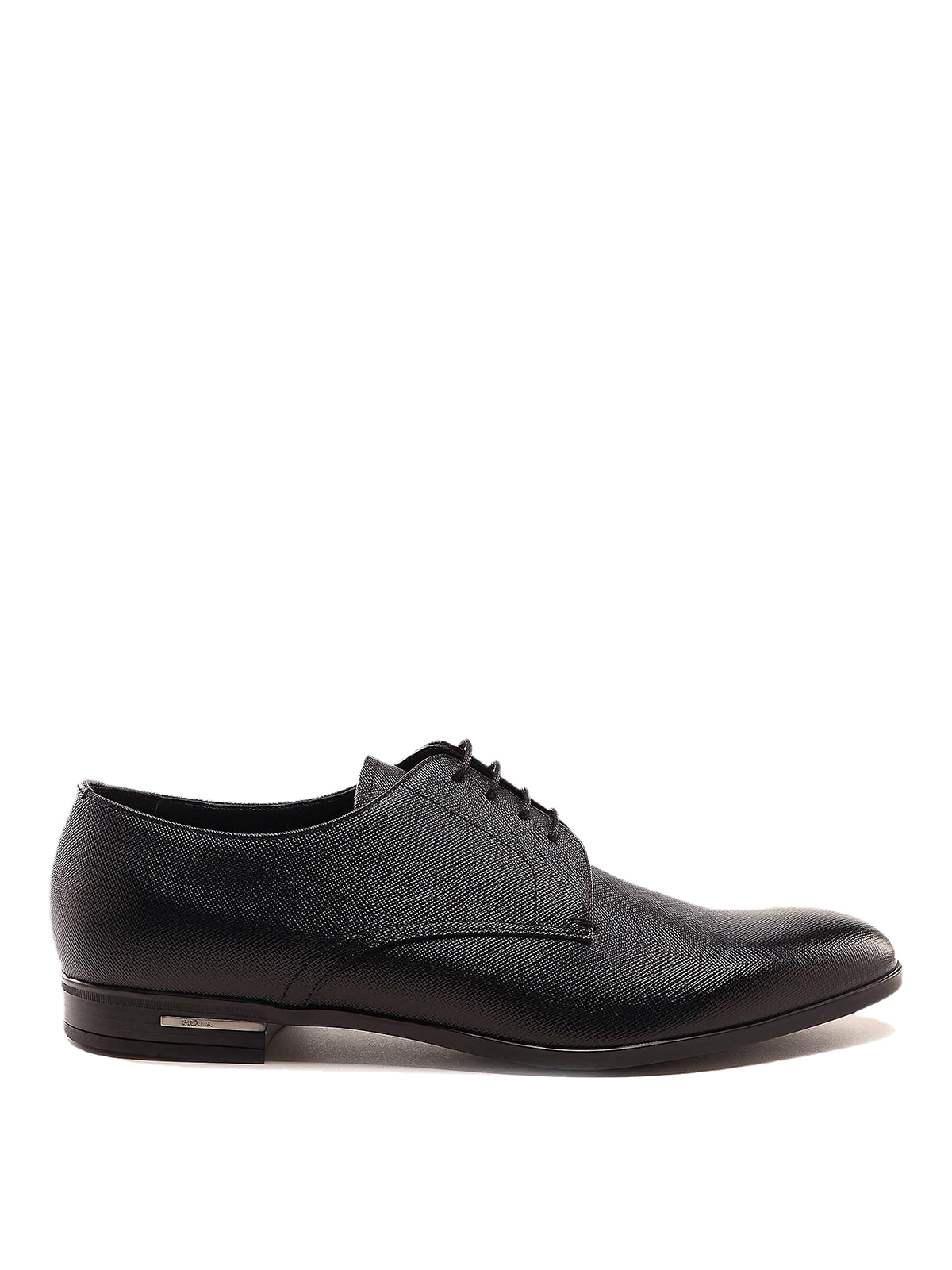 Prada Saffiano Leather Derby Shoes In Black