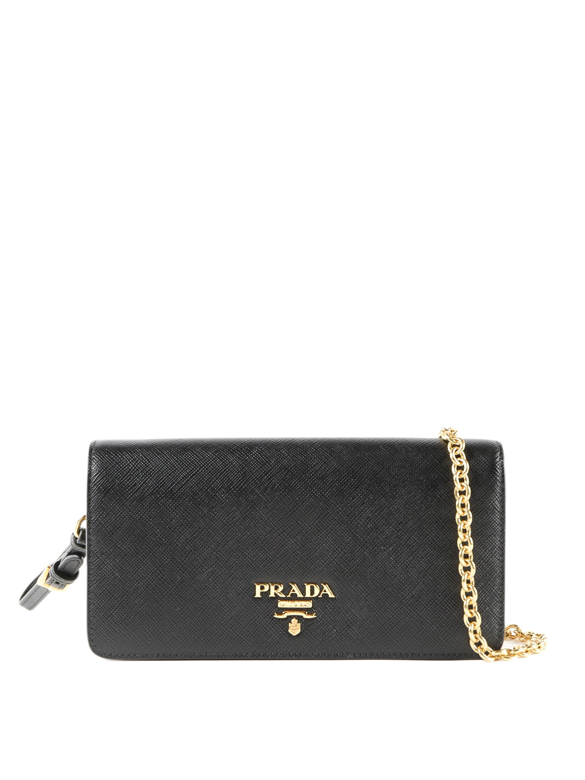 prada black quilted chain wallet bag