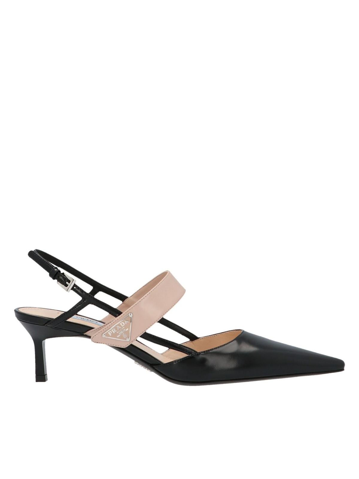 Prada - Logo slingback décolleté in black and pink - court shoes ...