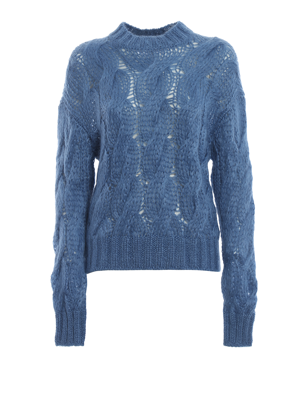 Crew necks Prada - Light blue cable knit mohair blend sweater 
