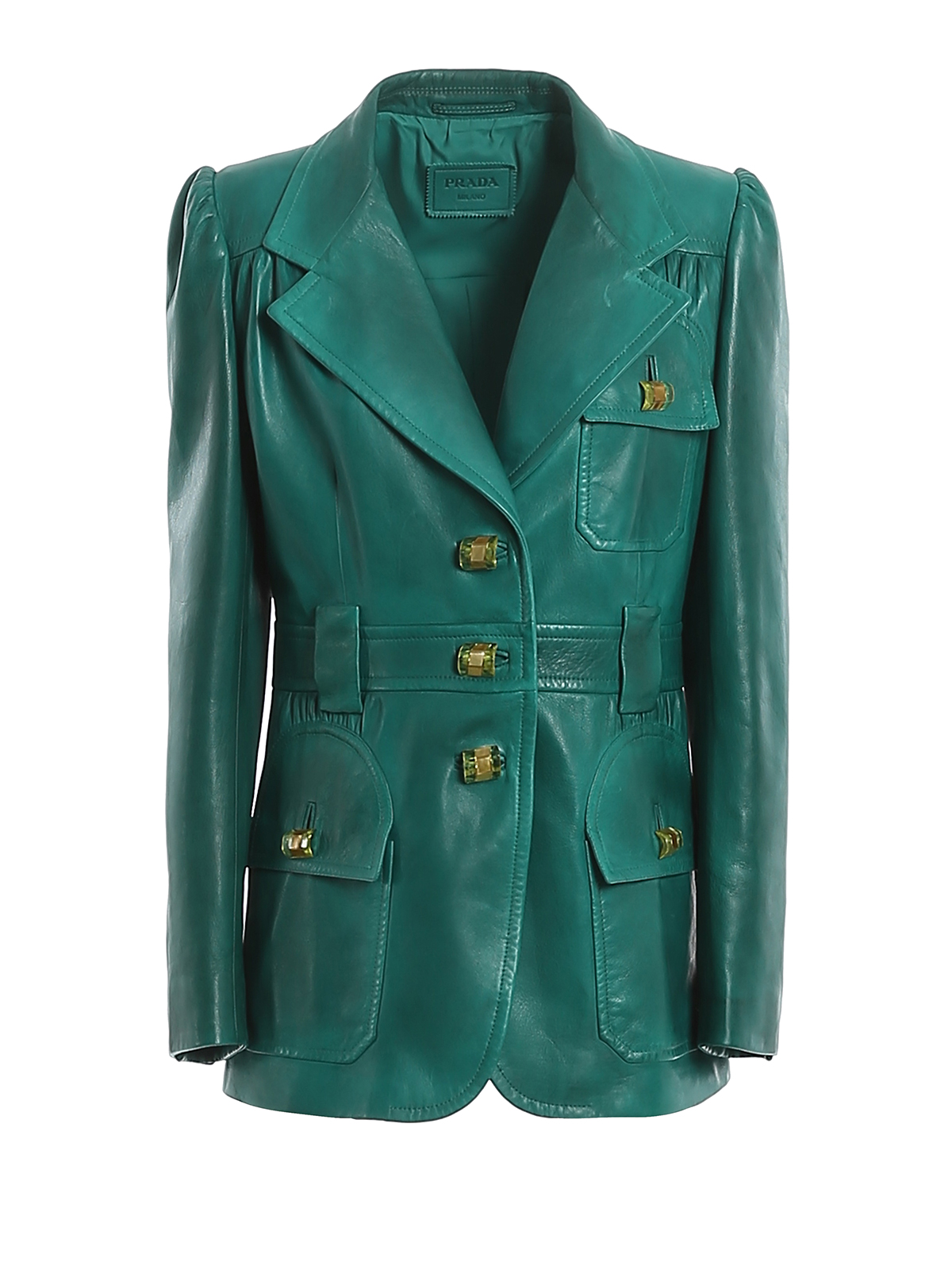 prada green leather jacket