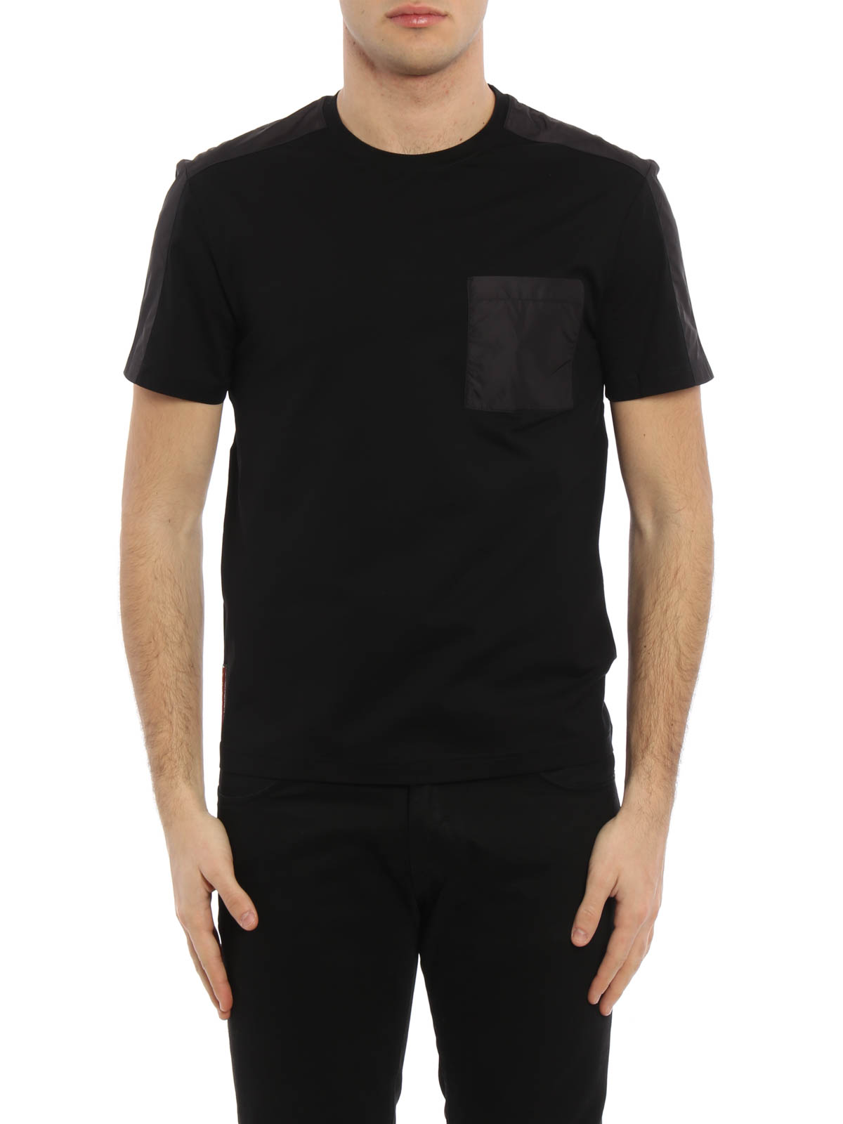 Nylon detailed basic Tee by Prada Linea Rossa - t-shirts | iKRIX