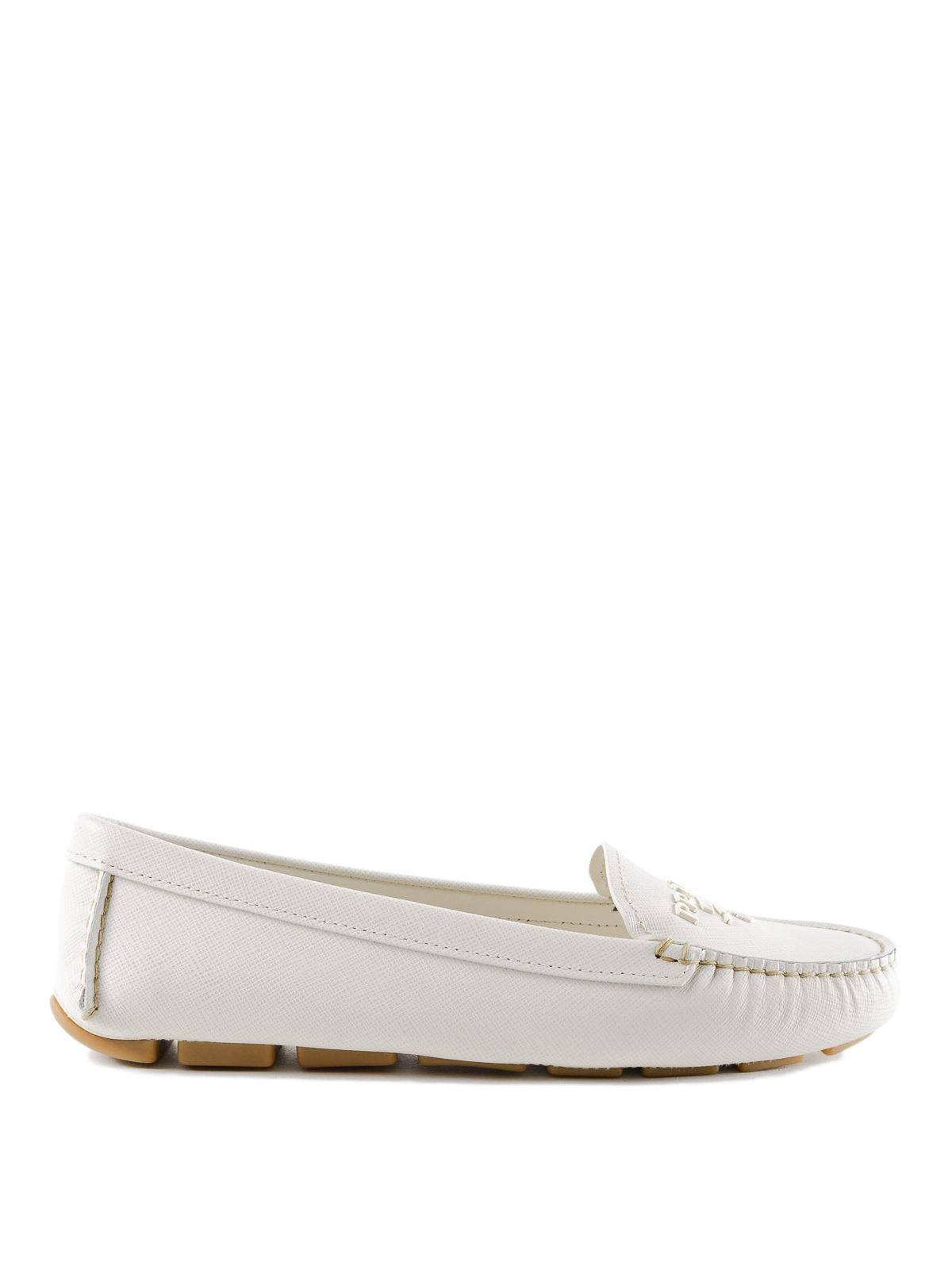 Prada - White saffiano leather loafers 