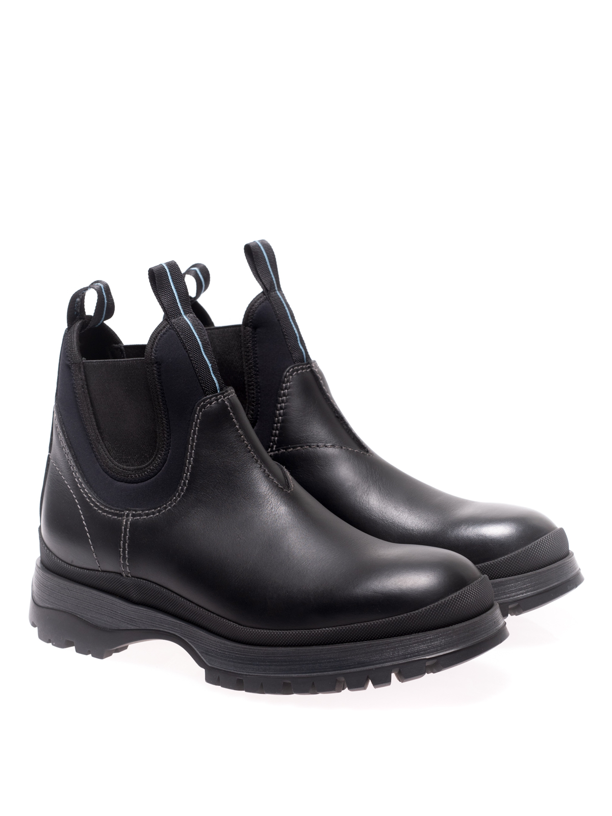 Black leather and neoprene ankle boots 