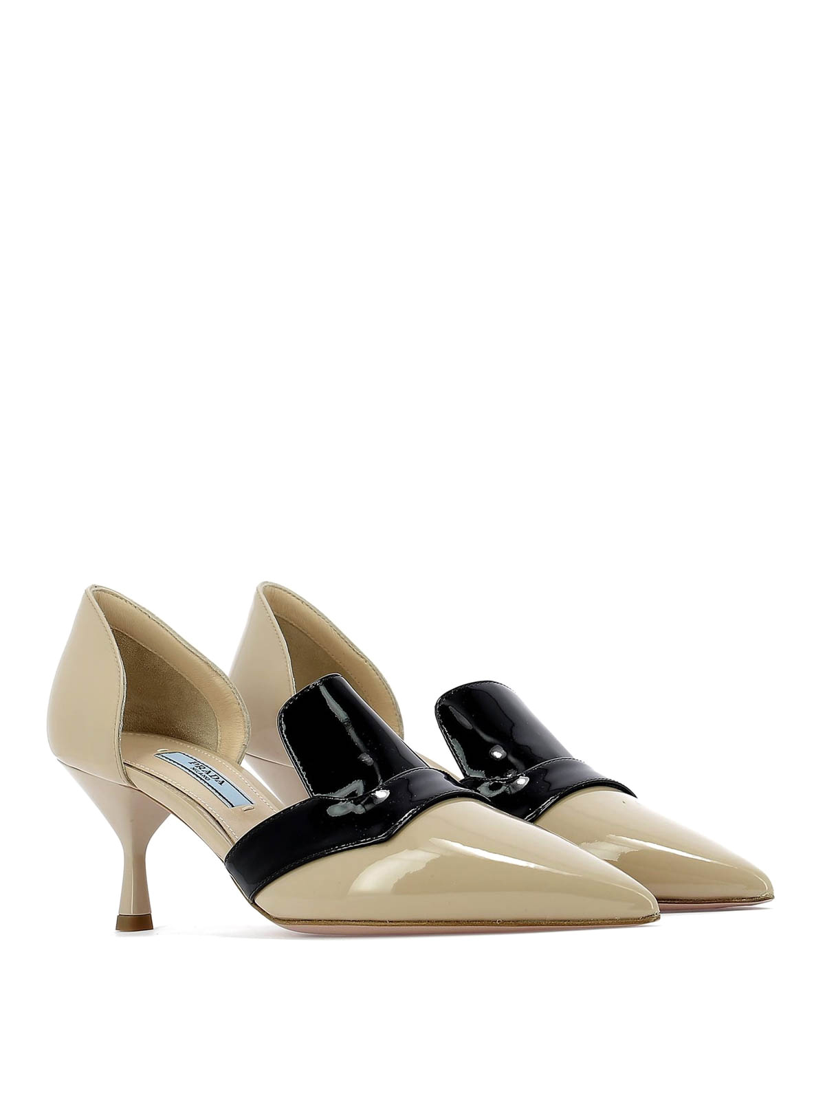 Court shoes Prada - Beige and black patent leather medium pumps -  1I232LZAZF0MJV