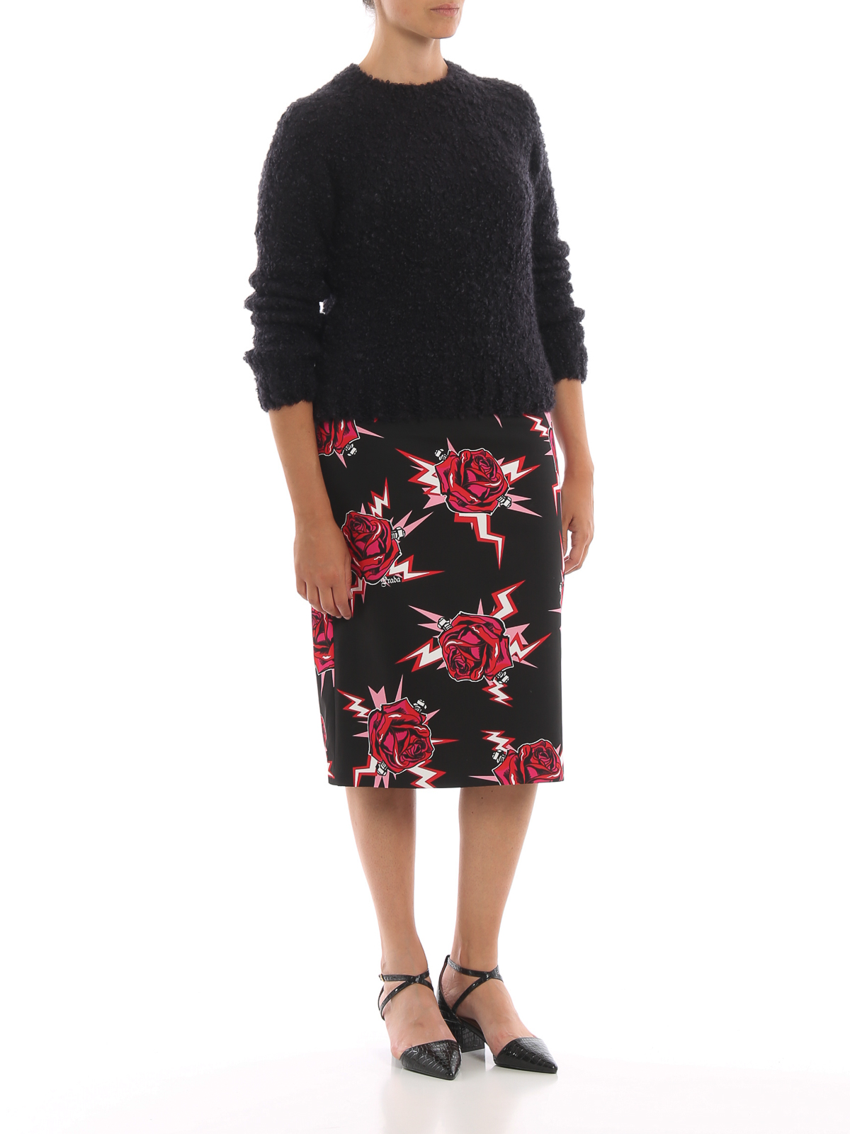 Knee length skirts & Midi Prada - Rose print pencil skirt 