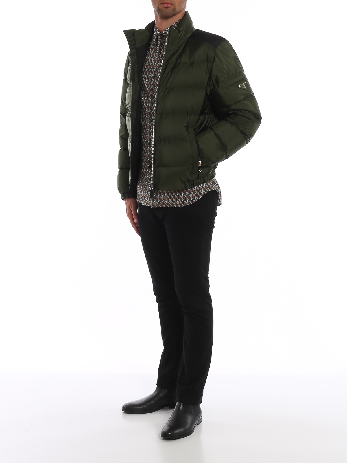 Padded jackets Prada - Semi glossy olive green nylon puffer jacket -  SGB112Q04F5I