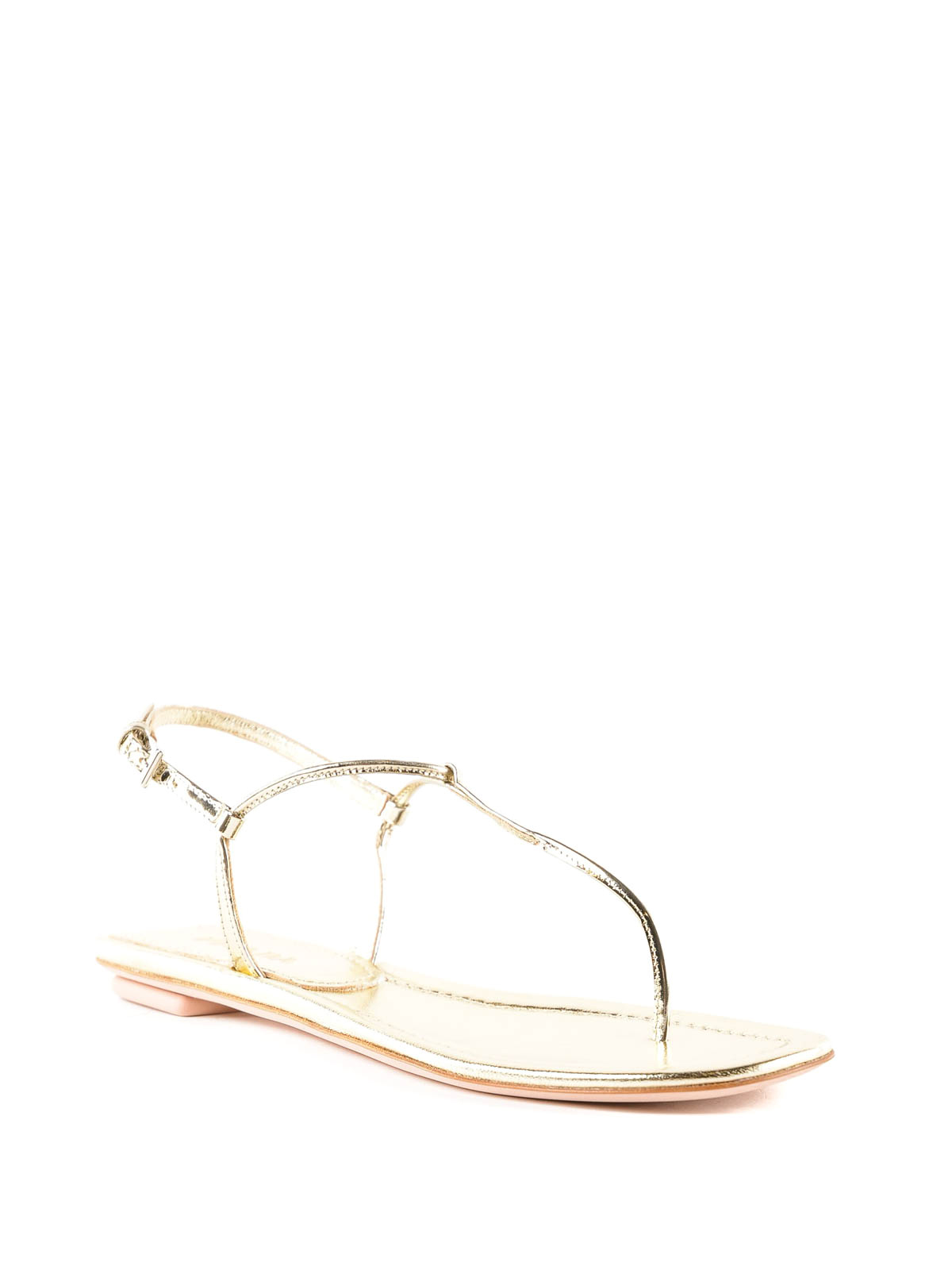 Gold laminated leather flat sandals 