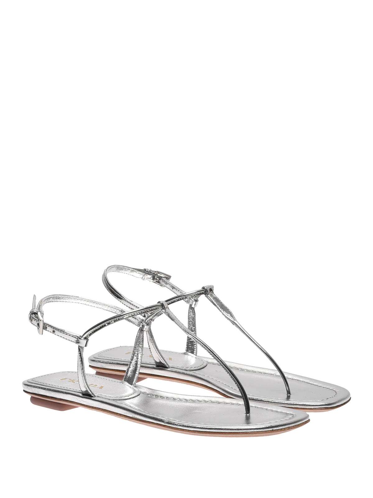 Silver laminated leather flat sandals 