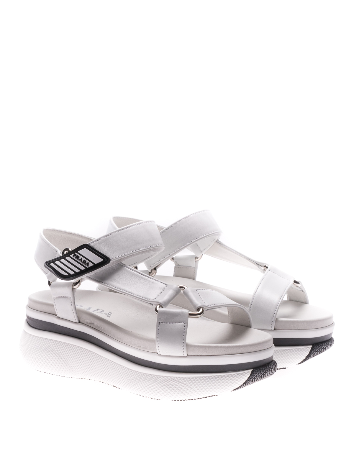 Prada - White leather strap sandals 