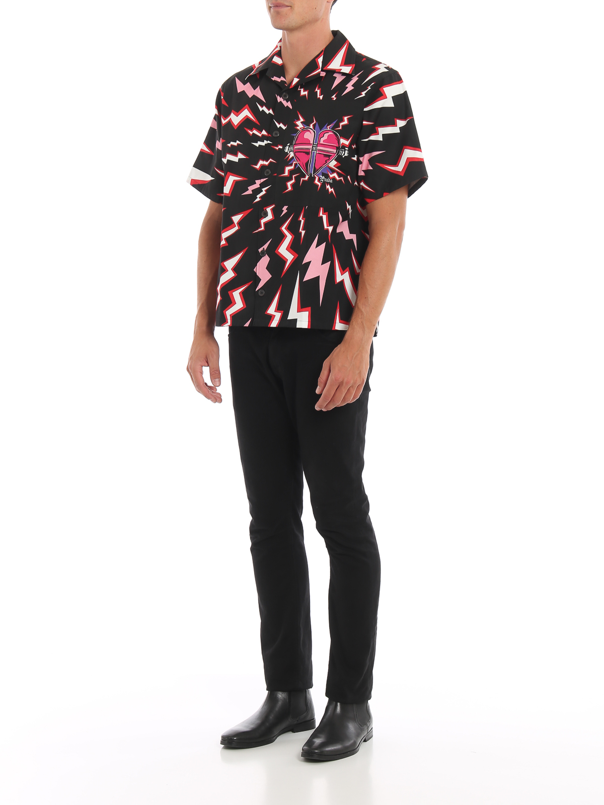 Shirts Prada - Thunder print cotton bowling shirt - UCS3411U5RD17