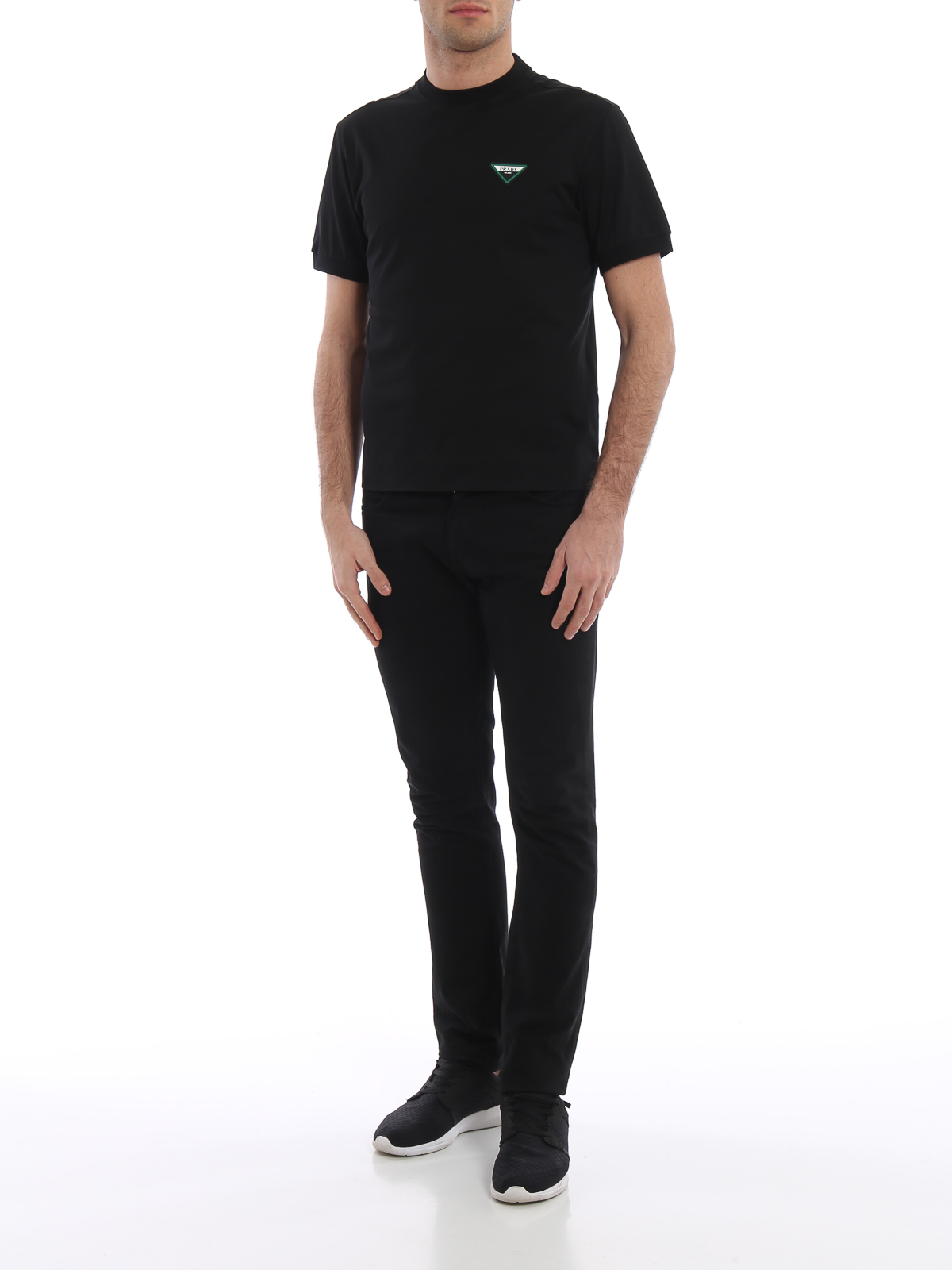 T-shirts Prada - Black lisle crew neck T-shirt - UJN558QYR002 