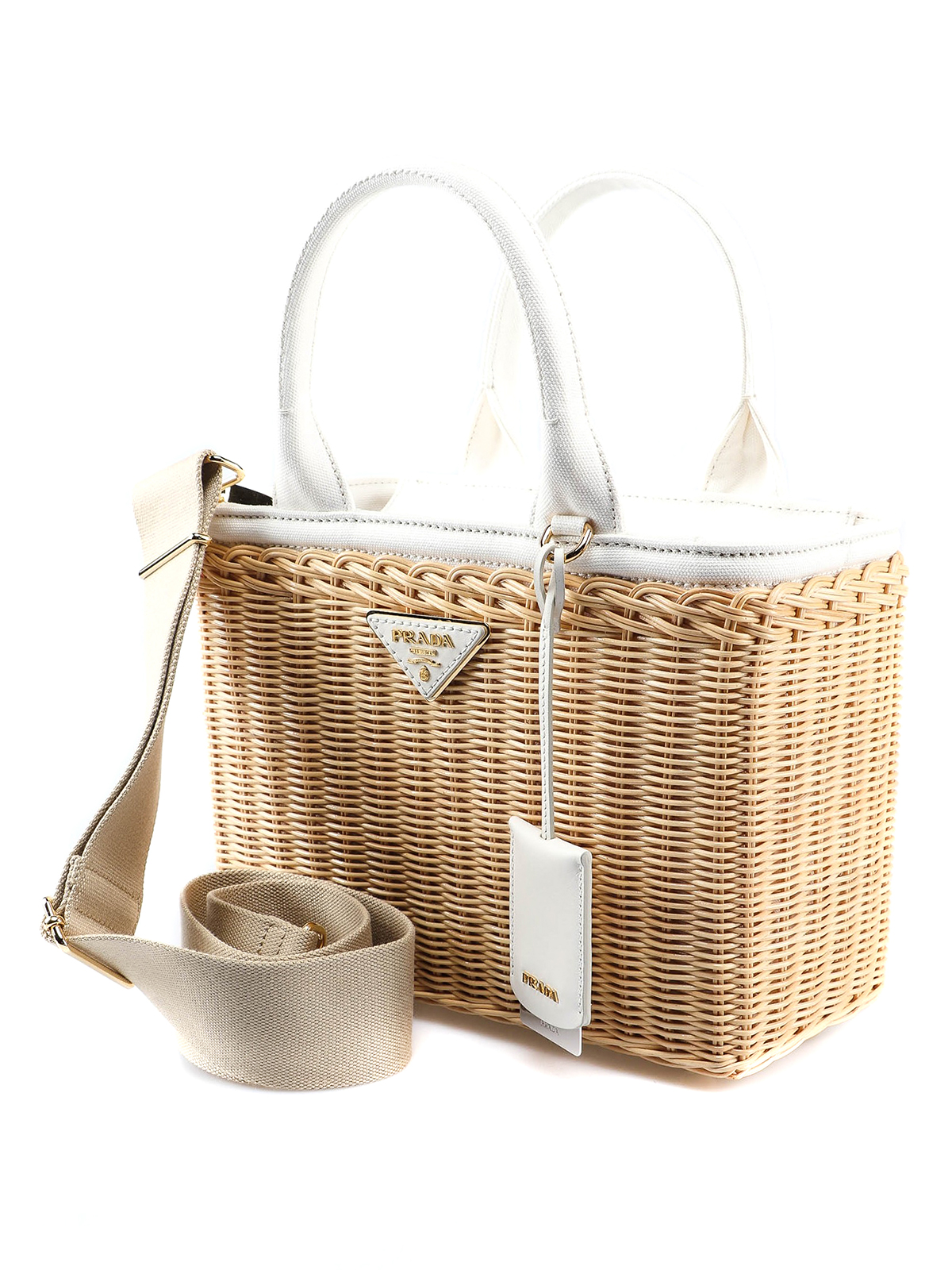 prada wicker and canvas basket bag