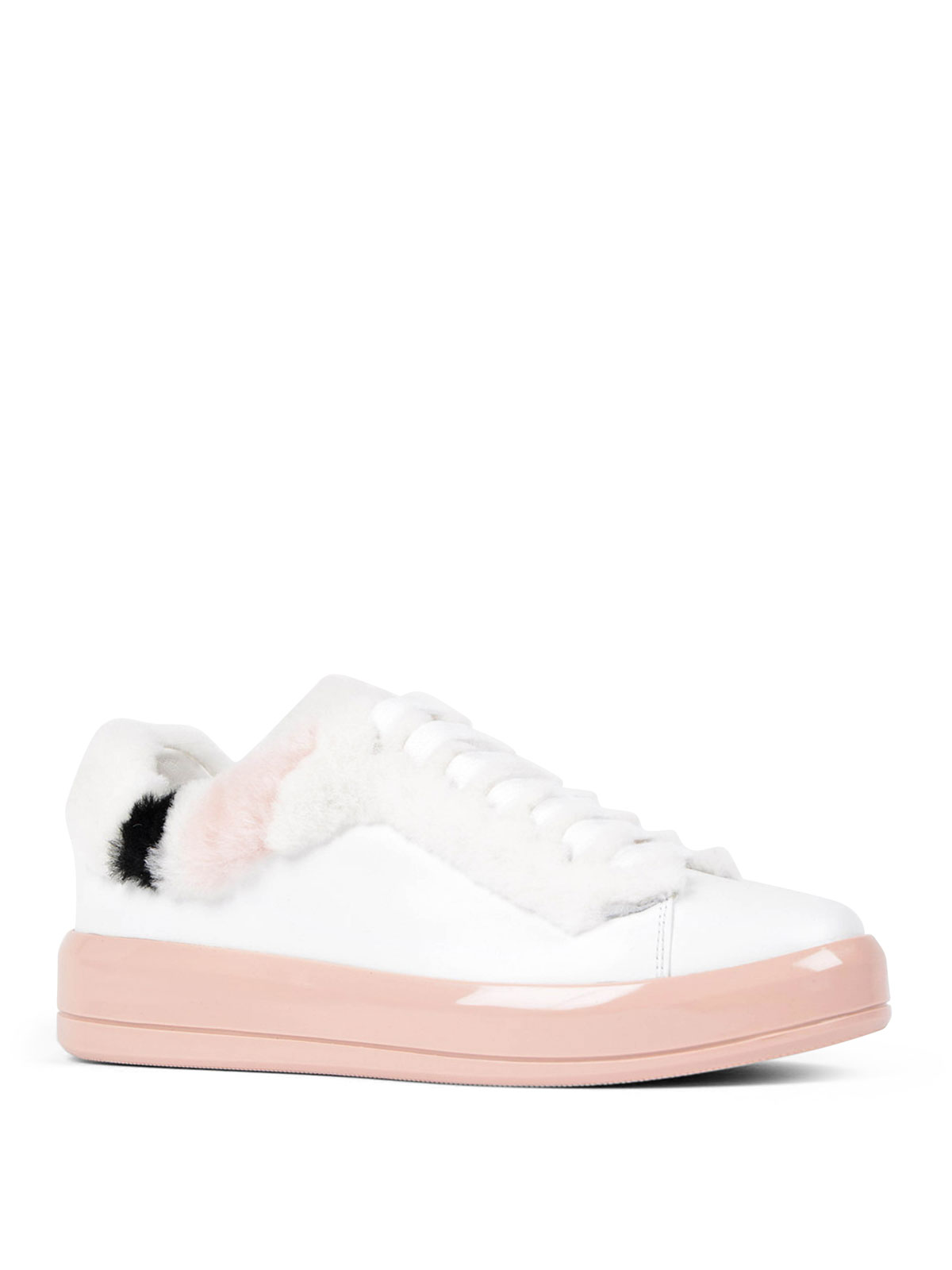 Fur detailed soft leather sneakers 