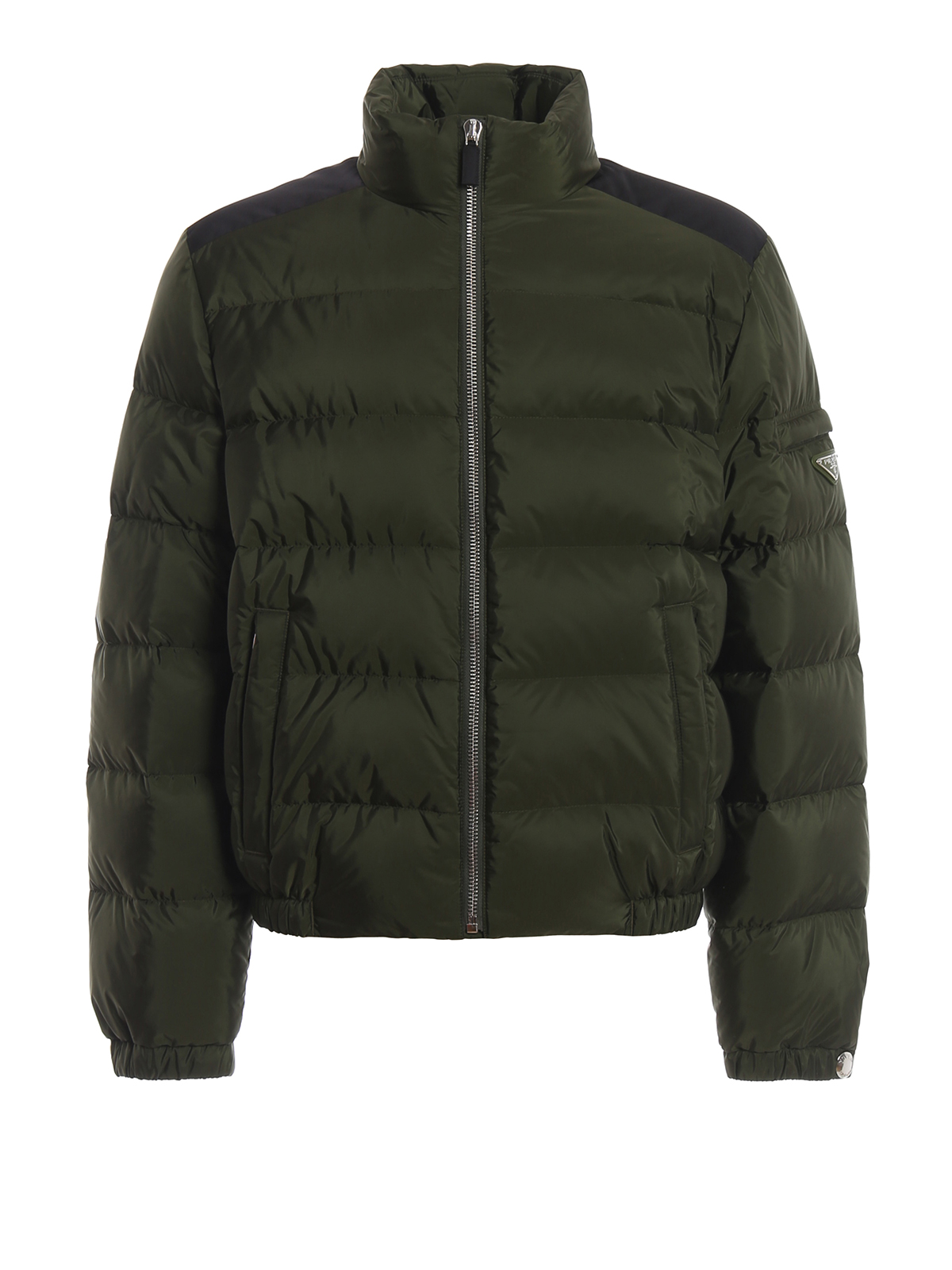 Padded jackets Prada - Semi glossy olive green nylon puffer jacket ...