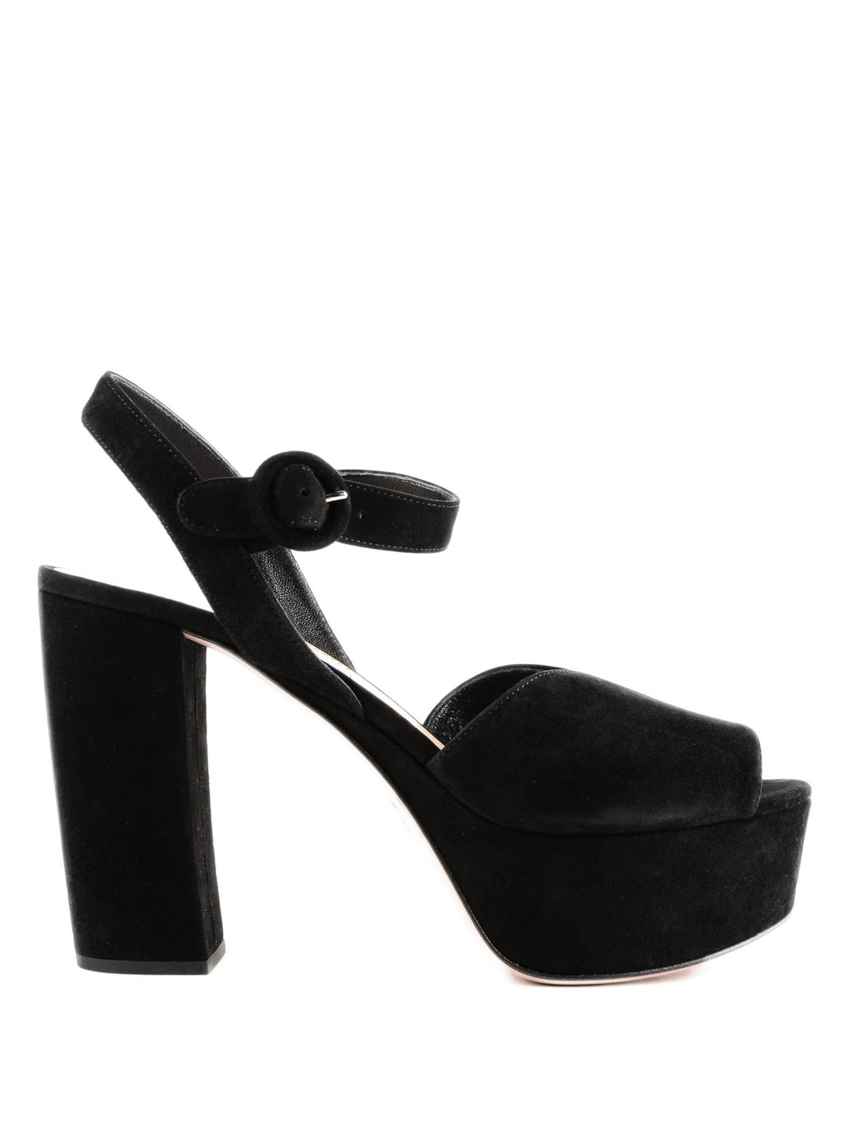 prada black suede platform sandals