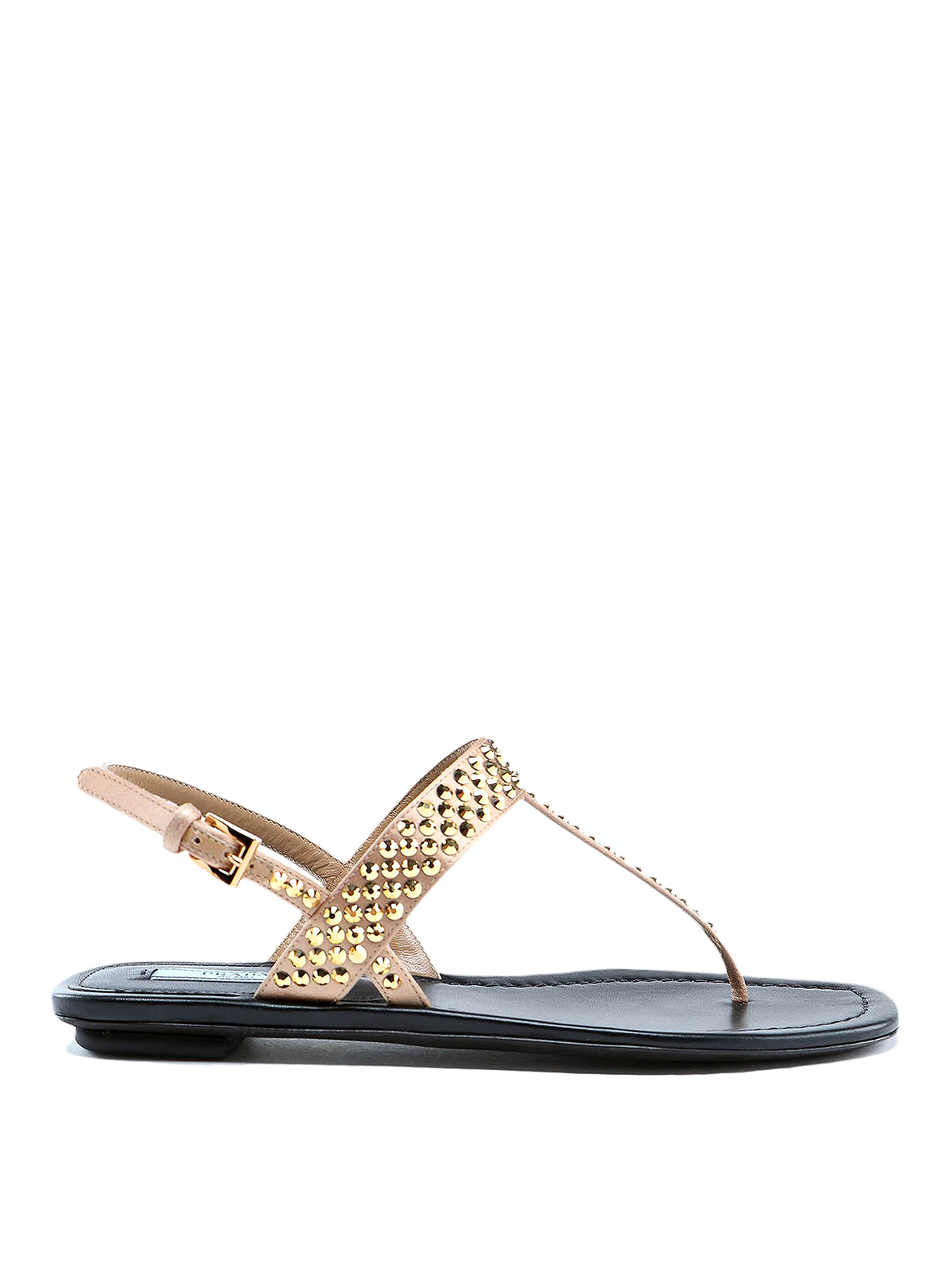 Prada Crystal Detailed Thong Sandals In Gold