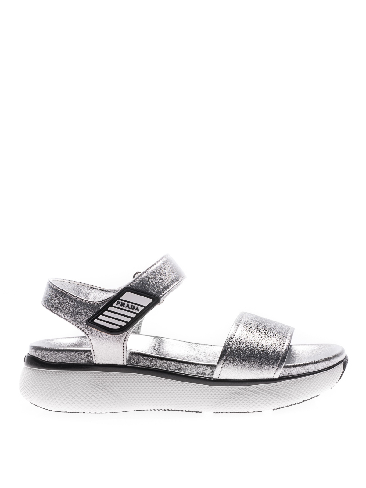 Prada - Silver leather strap sandals 