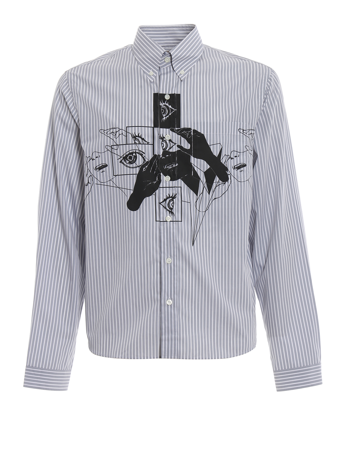 Shirts Prada - Eyes print striped cotton shirt - UCN1651QQ6F0276