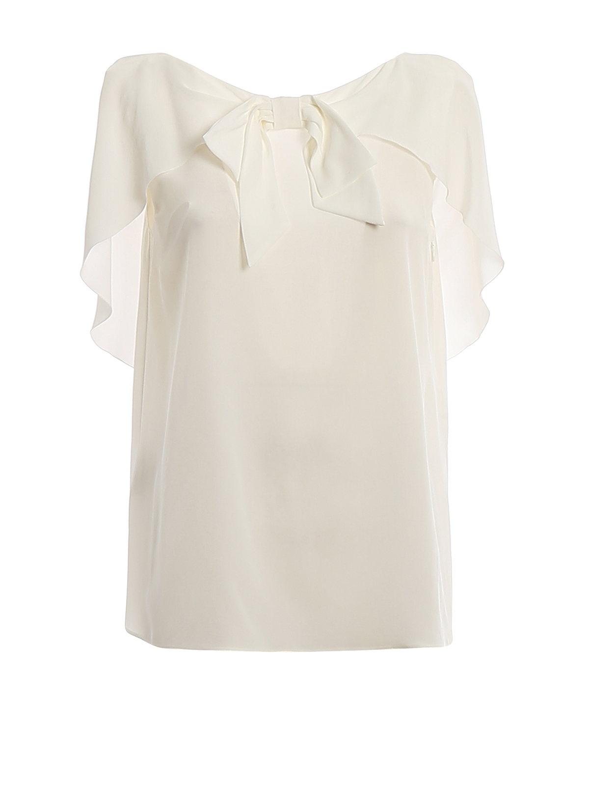 Prada Bow Detailed Crepe De Chine Top In White