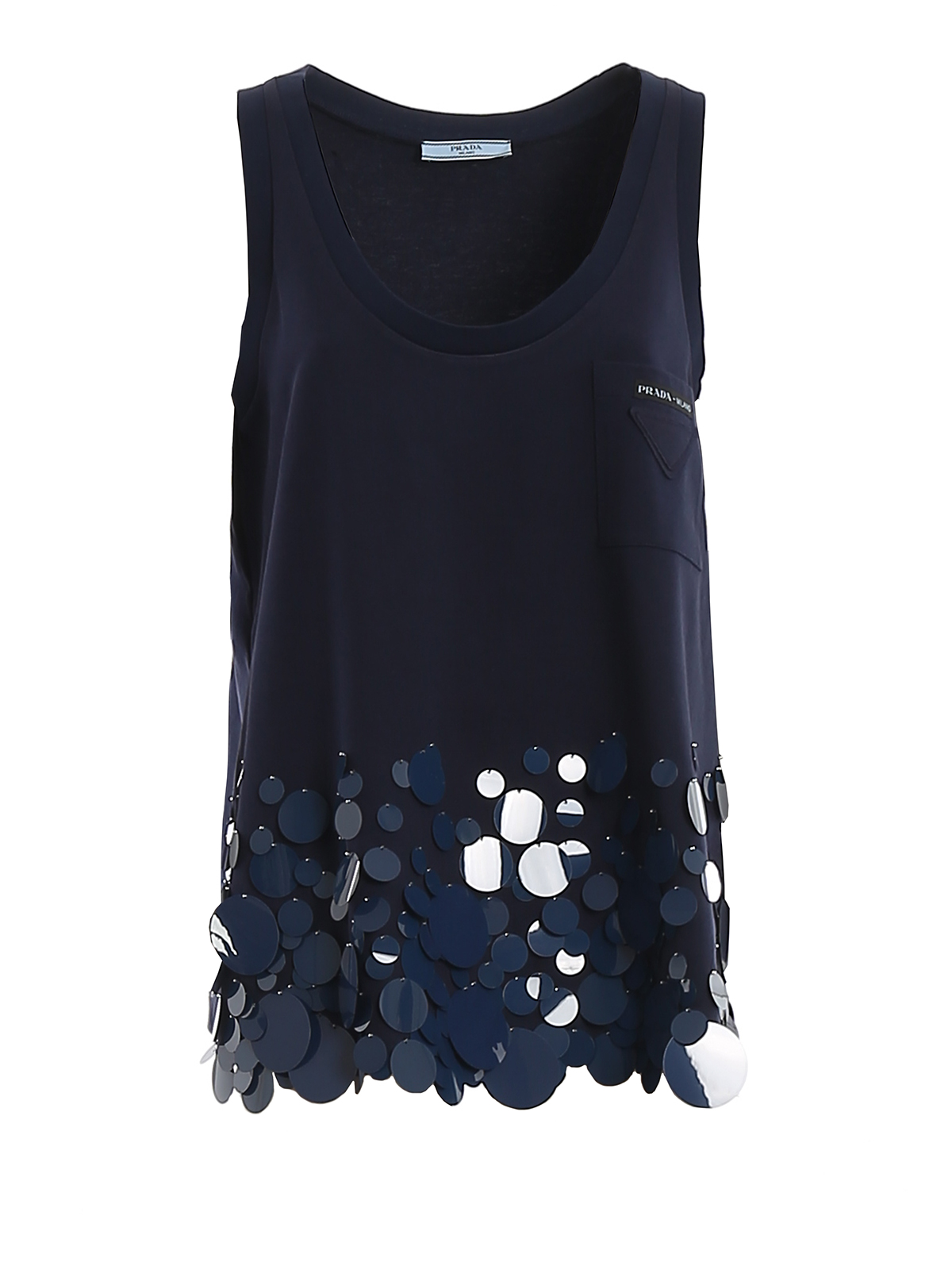 Prada Flared Tank Top With Maxi Sequins In Blue
