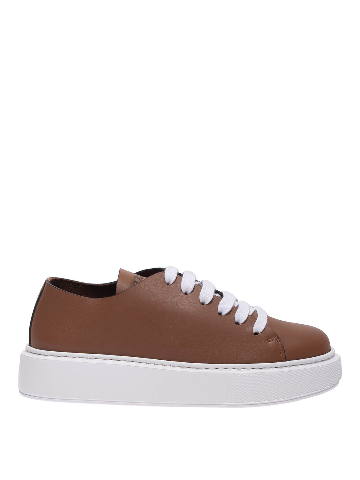 Prada Leather Platform Sneakers In Brown | ModeSens