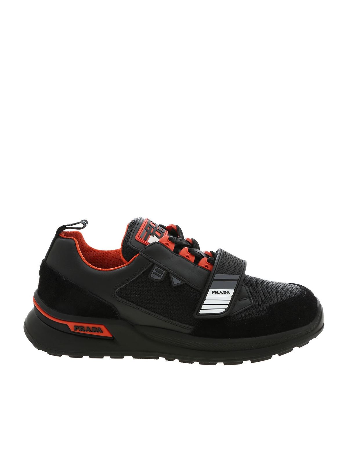 PRADA MECHANO SNEAKERS IN BLACK LEATHER AND FABRIC